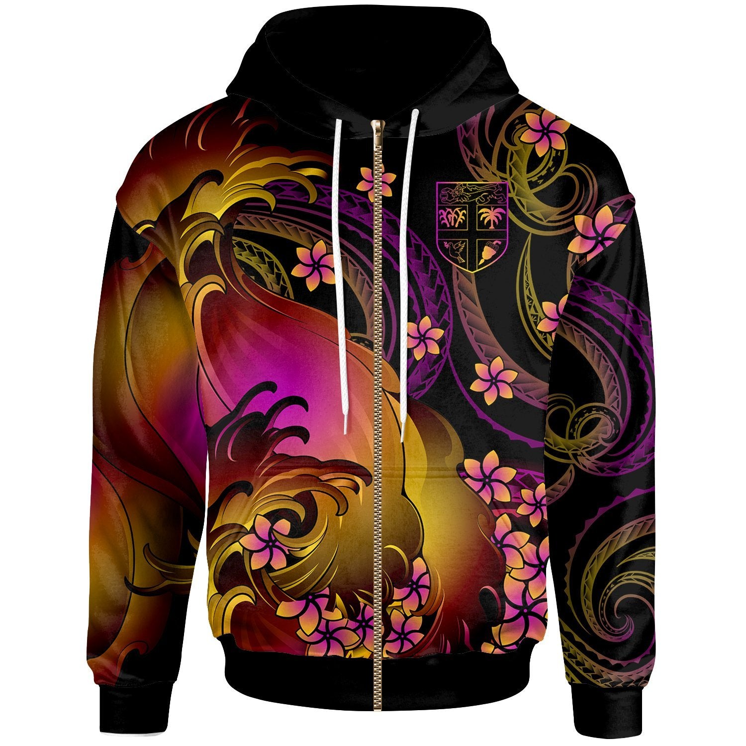 Fiji Zip up Hoodie Fiji in wave Unisex Black - Polynesian Pride