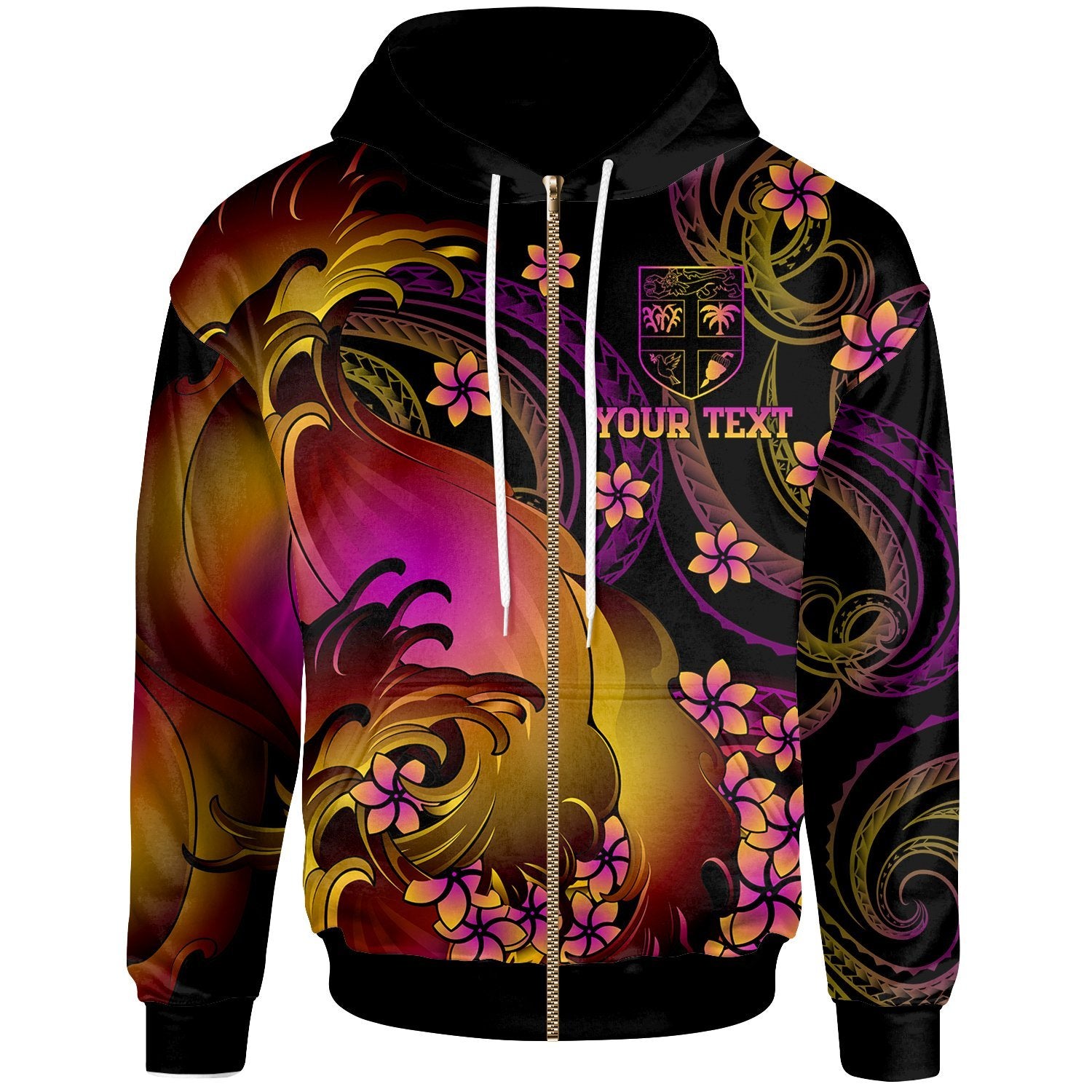 Fiji Custom Zip up Hoodie Fiji in wave Unisex Black - Polynesian Pride