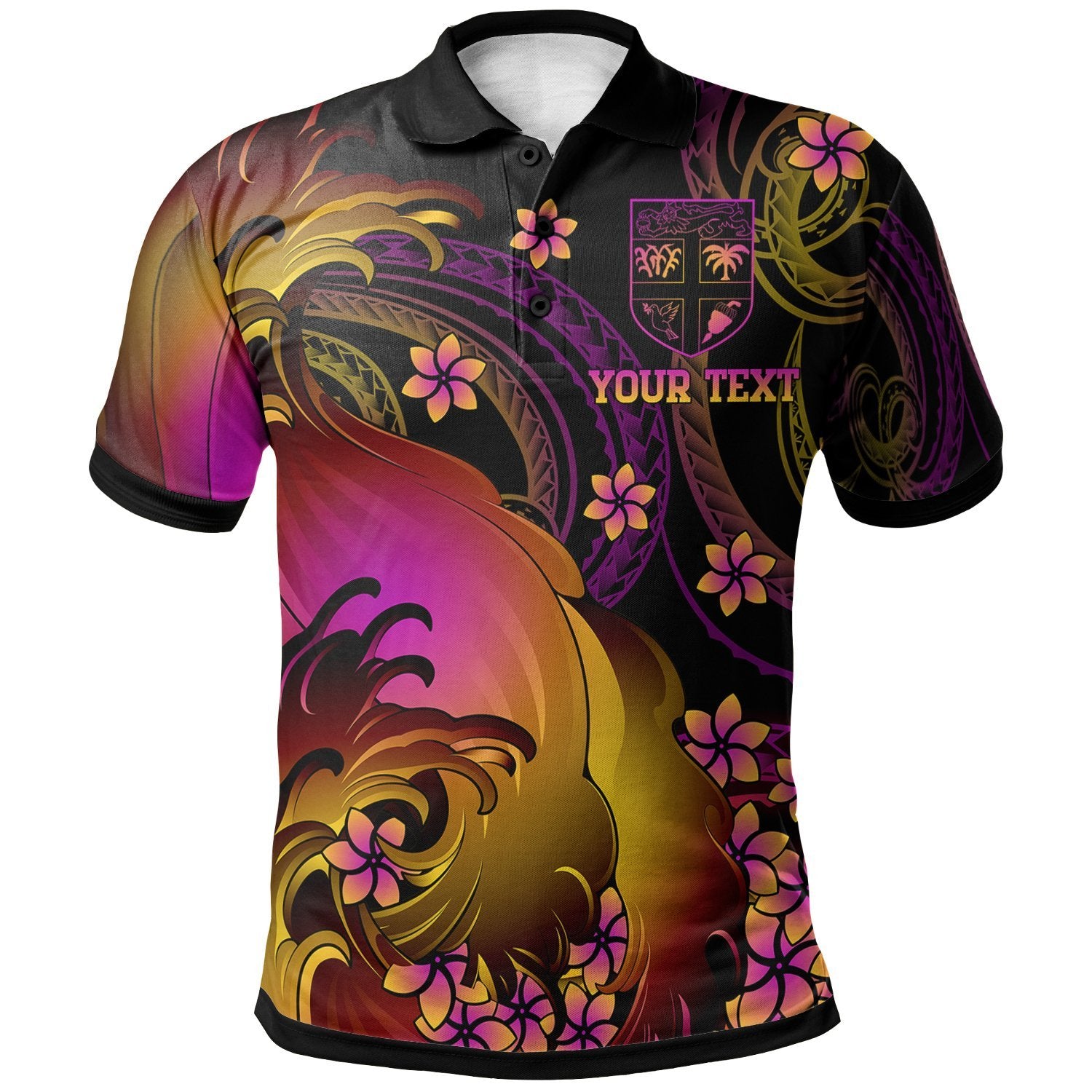 Fiji Custom Polo Shirt Viti in wave Unisex Black - Polynesian Pride