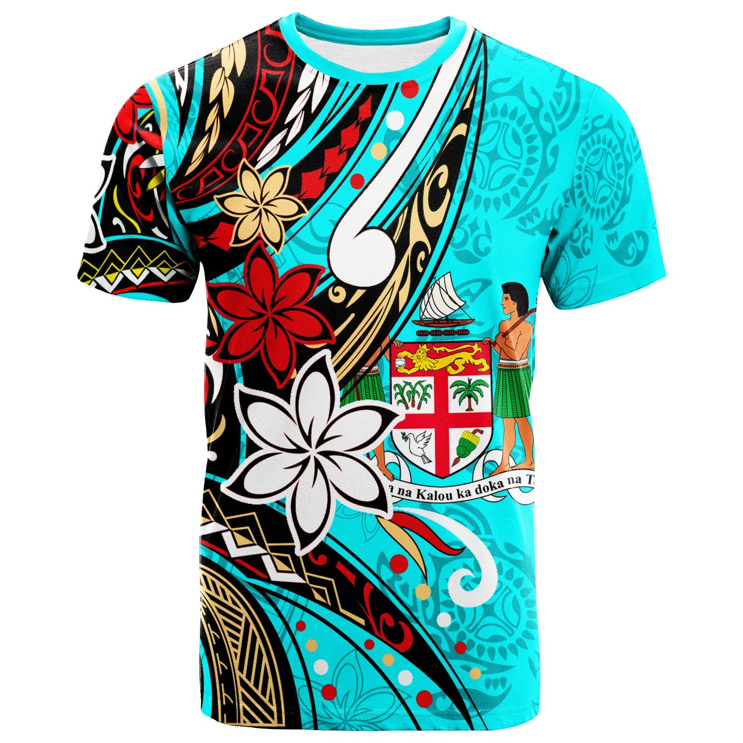 Fiji T Shirt Tribal Flower With Special Turtles Blue Color Unisex Blue - Polynesian Pride