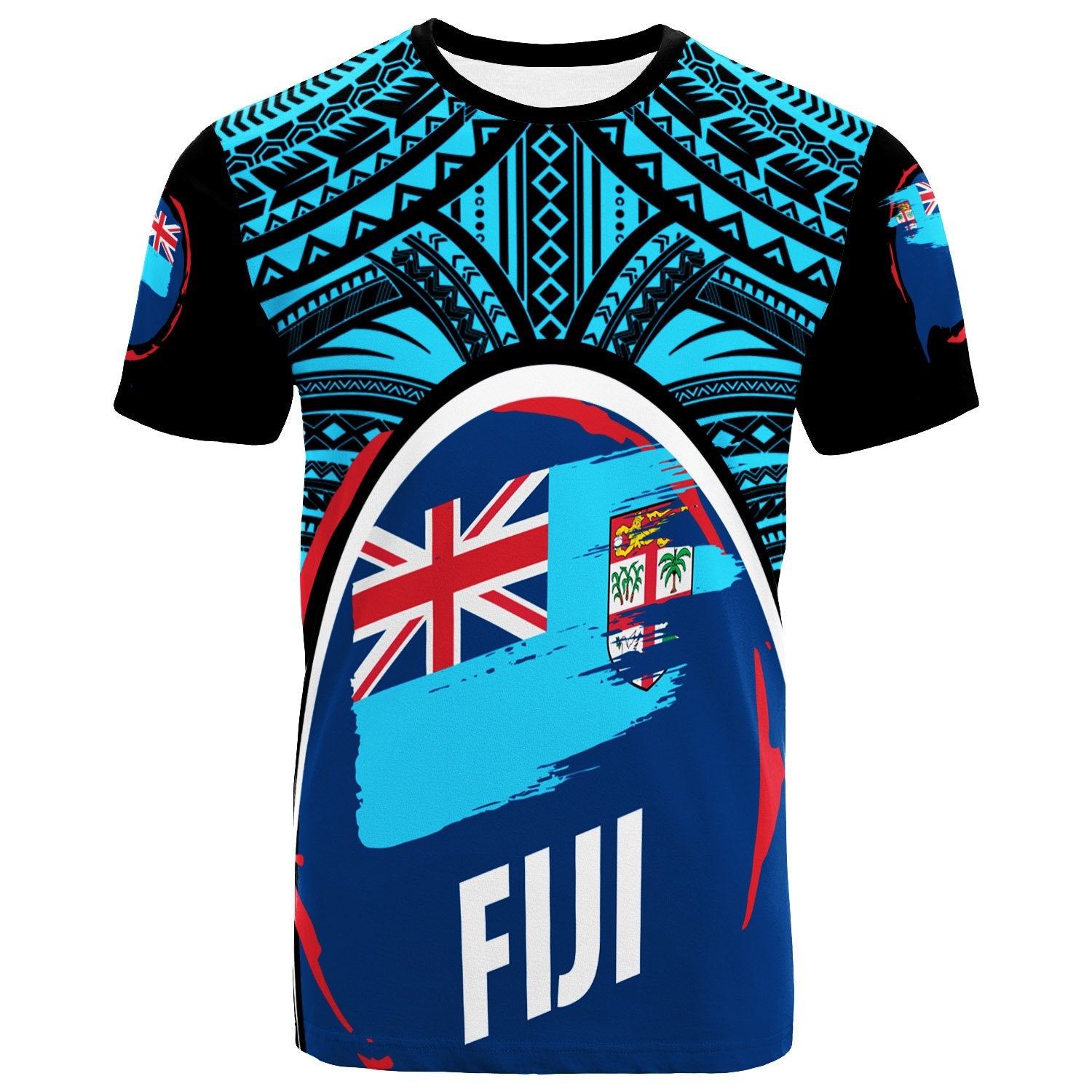 Fiji T Shirt Polynesian Pattern With Flag Unisex Blue - Polynesian Pride