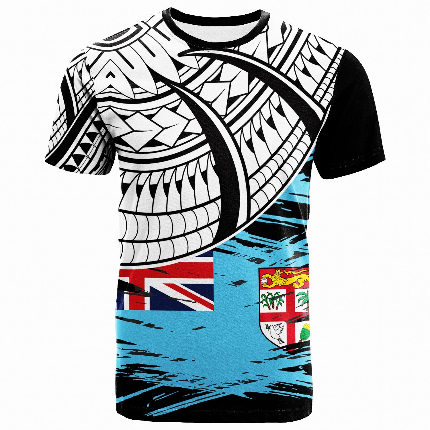 Fiji T Shirt Claws Pattern With Flag Unisex Blue - Polynesian Pride