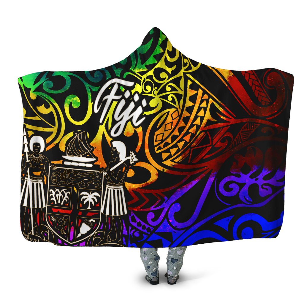 Fiji Hooded Blanket - Rainbow Polynesian Pattern Crest Hooded Blanket Rainbow - Polynesian Pride
