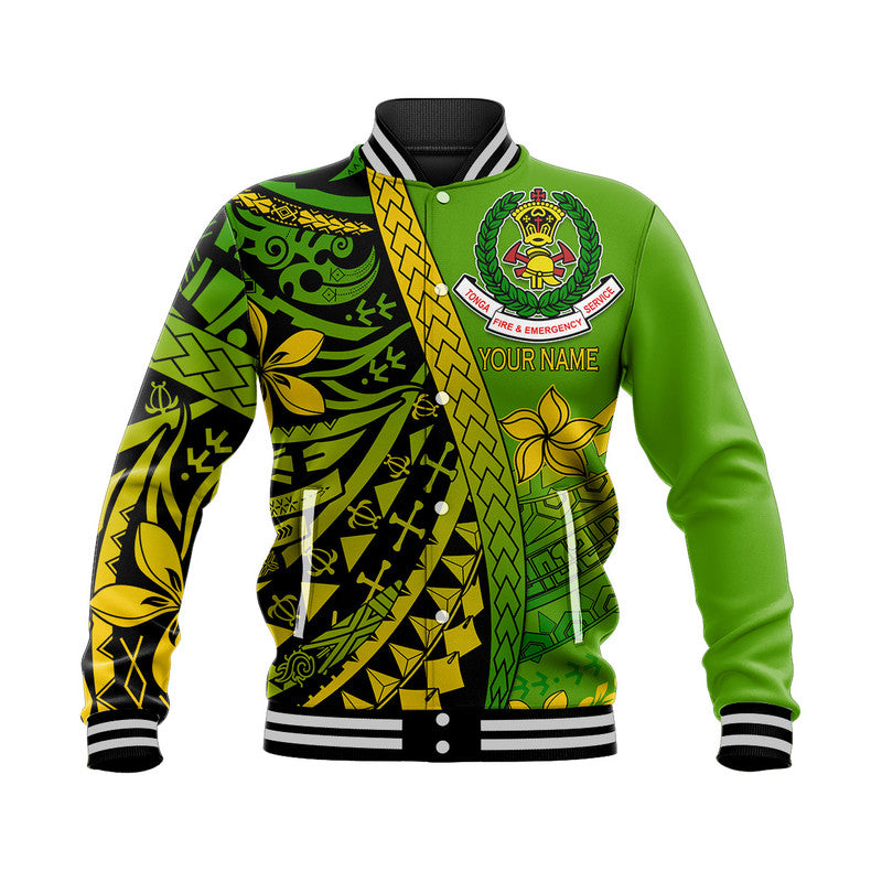 (Custom Personalised) Tonga Fire And Emergency Services Baseball Jacket Polynesian Minimalist Style LT9 Unisex Green - Polynesian Pride