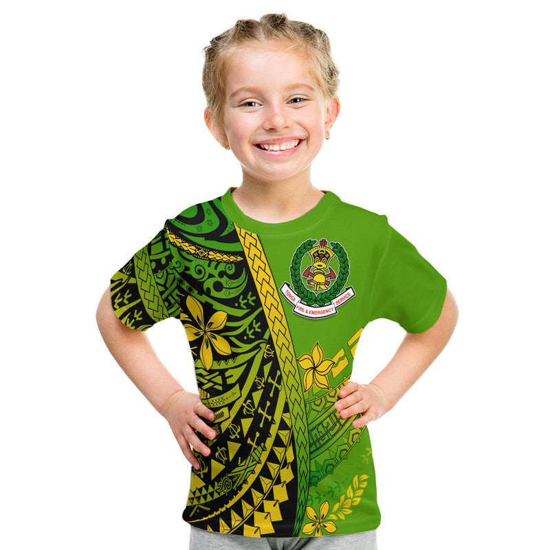 Tonga Fire and Emergency Services T Shirt Polynesian Minimalist Style LT9 Kid Green - Polynesian Pride