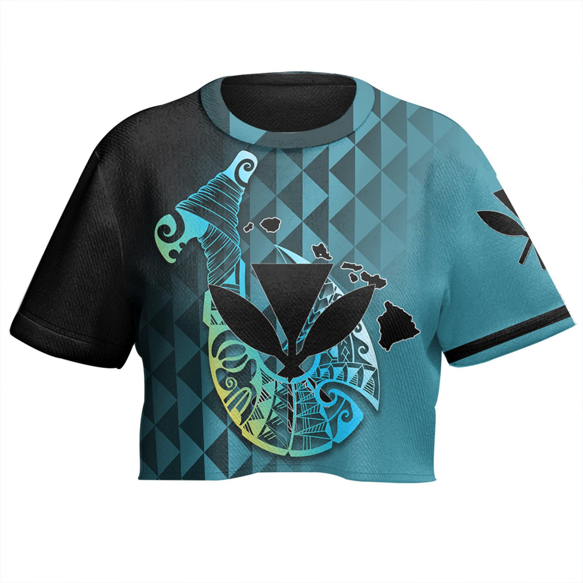 (Personalized) Hawaiian - Kanaka Fish Hook Crop Top T - Shirt - Diamond Style - AH - Polynesian Pride