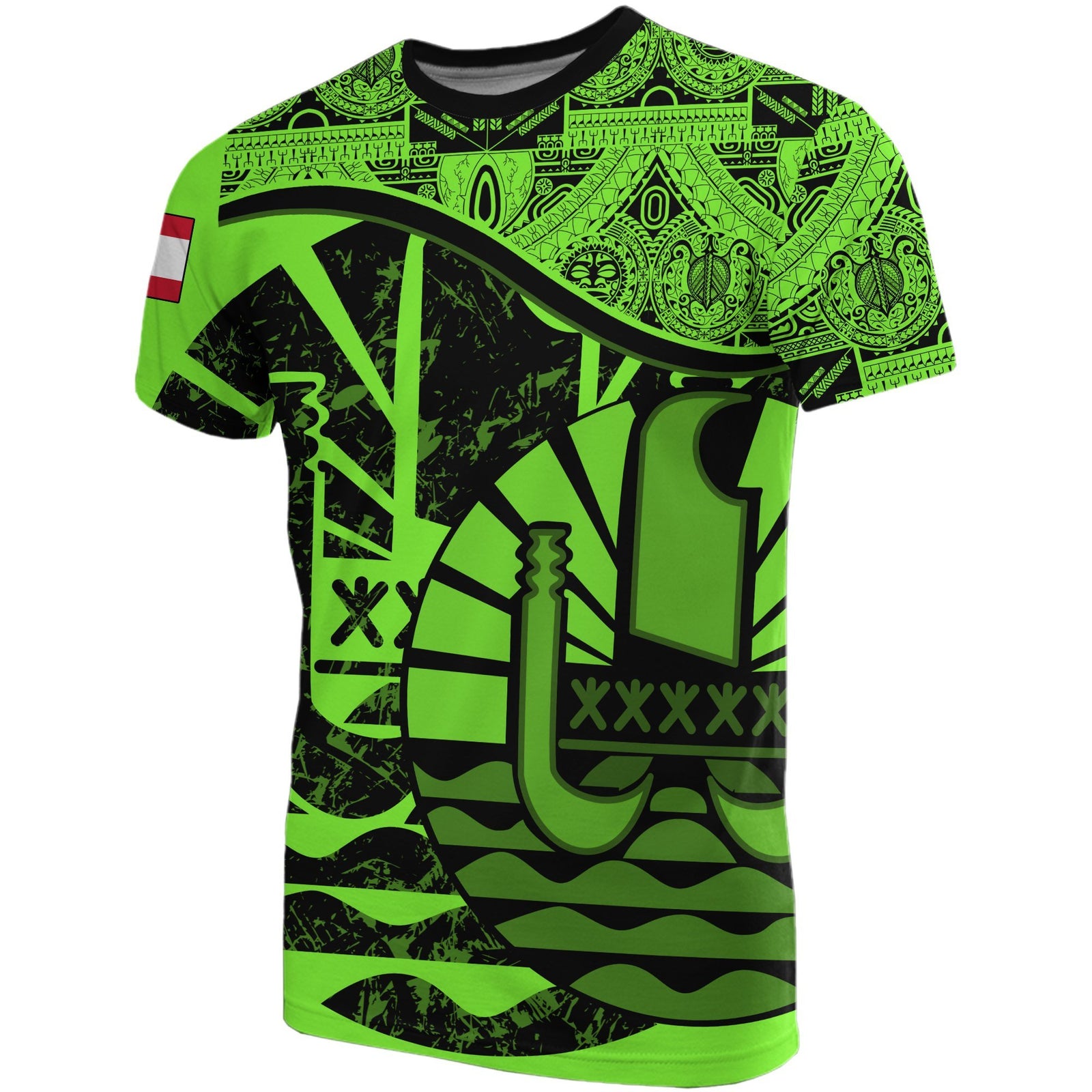 Tahiti T Shirt Tahiti Flag Vintage Style Fluo Vert A02 Unisex Art - Polynesian Pride