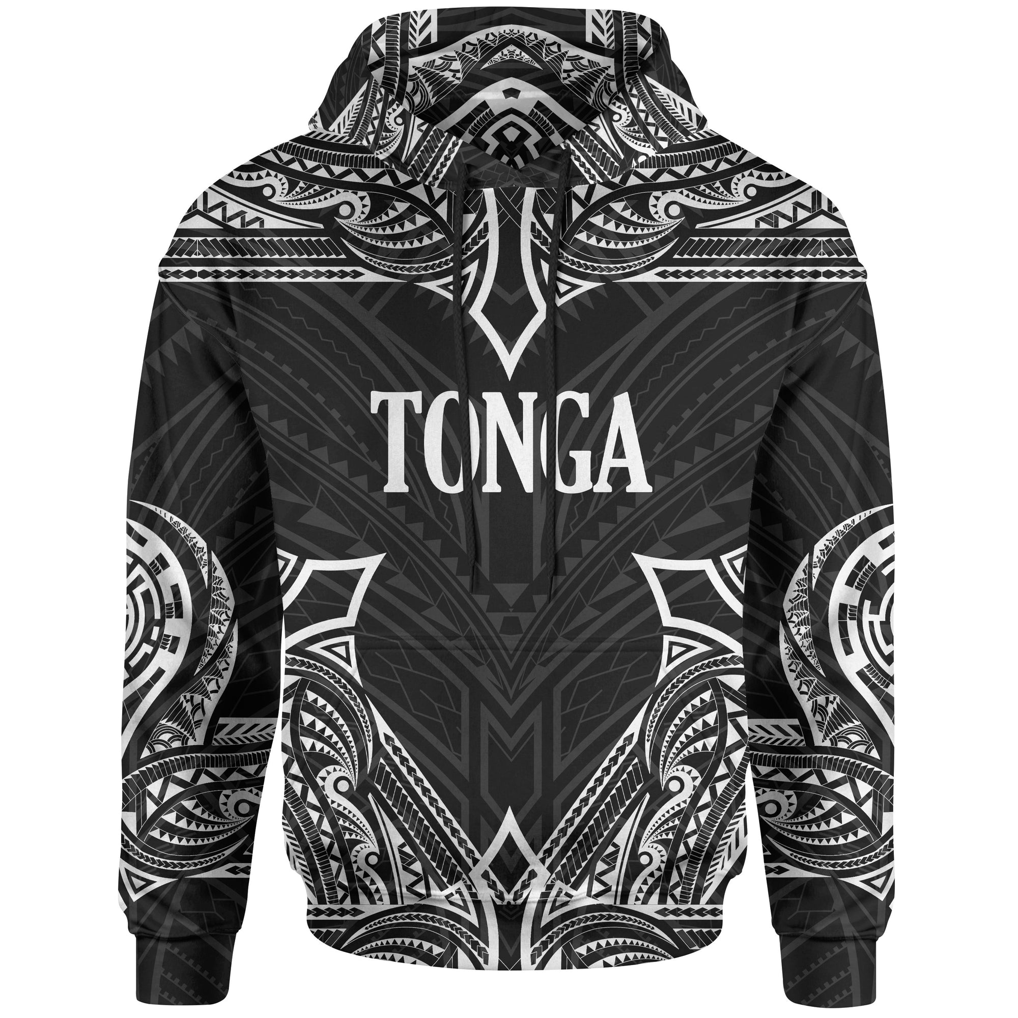 Tonga Hoodie Coat of rms With Patterns White Color Unisex Black - Polynesian Pride