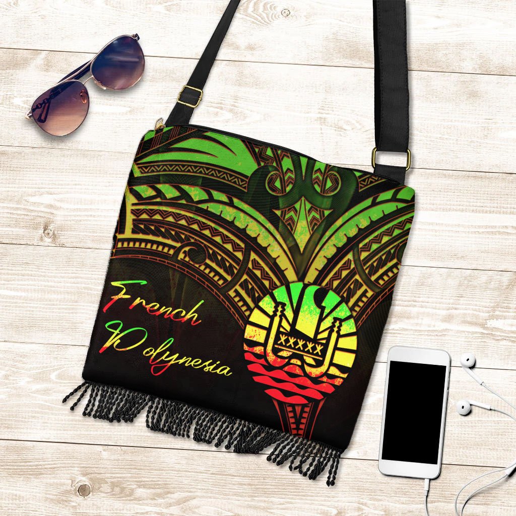 French Polynesia Boho Handbag - Reggae Color Cross Style One Size Boho Handbag Black - Polynesian Pride