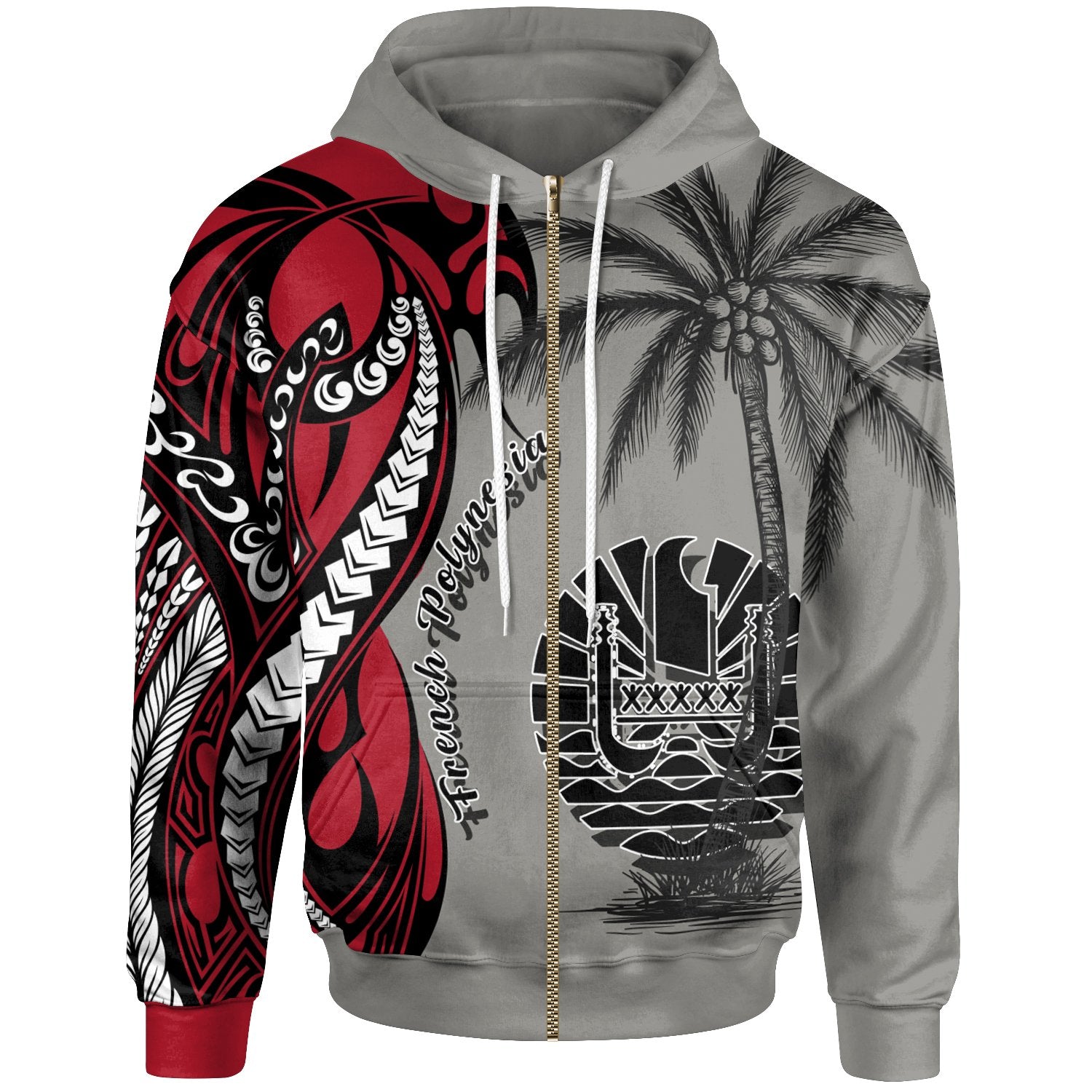 French Polynesia Zip up Hoodie Classical Coconut Tree Unisex Gray - Polynesian Pride