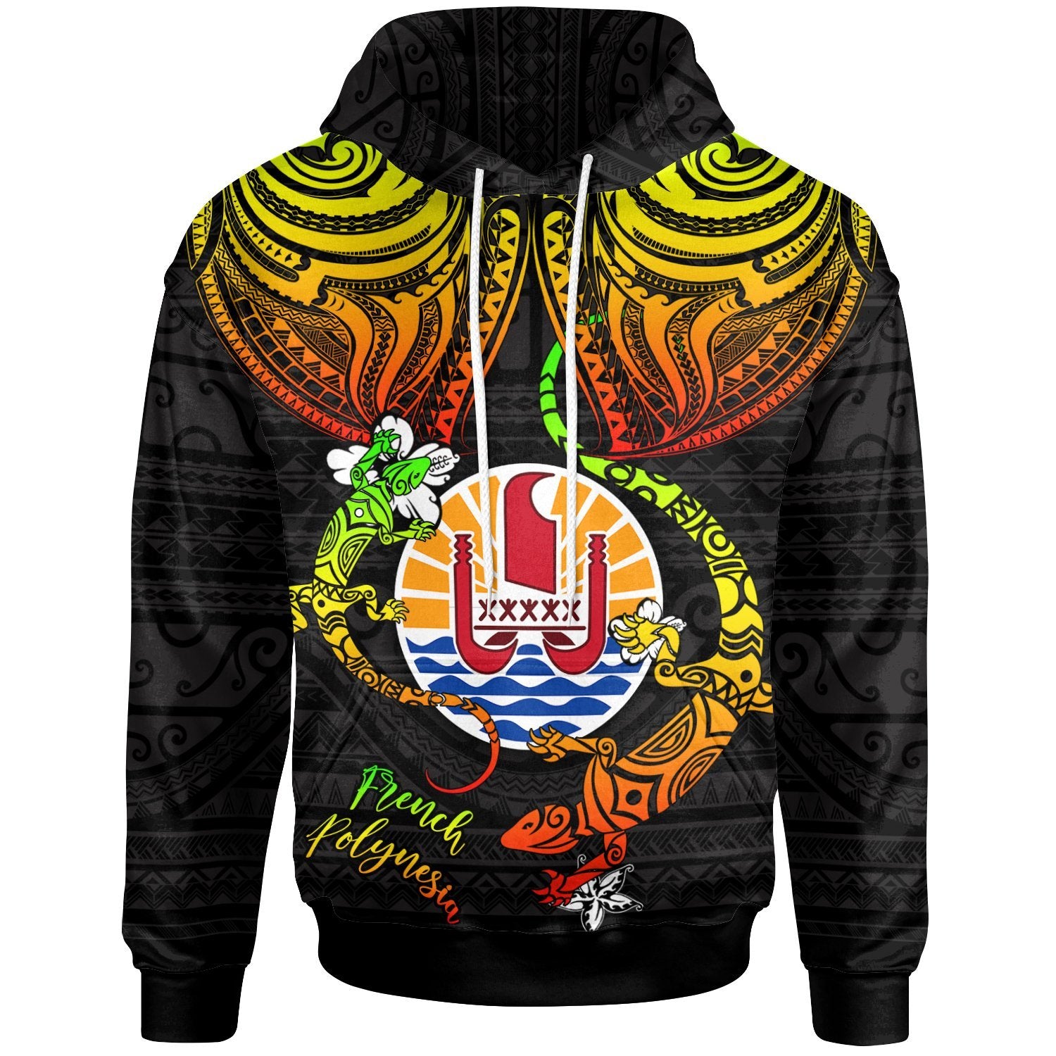 French Polynesia Zip up Hoodie Lizard Good Chest Unisex Reggae - Polynesian Pride