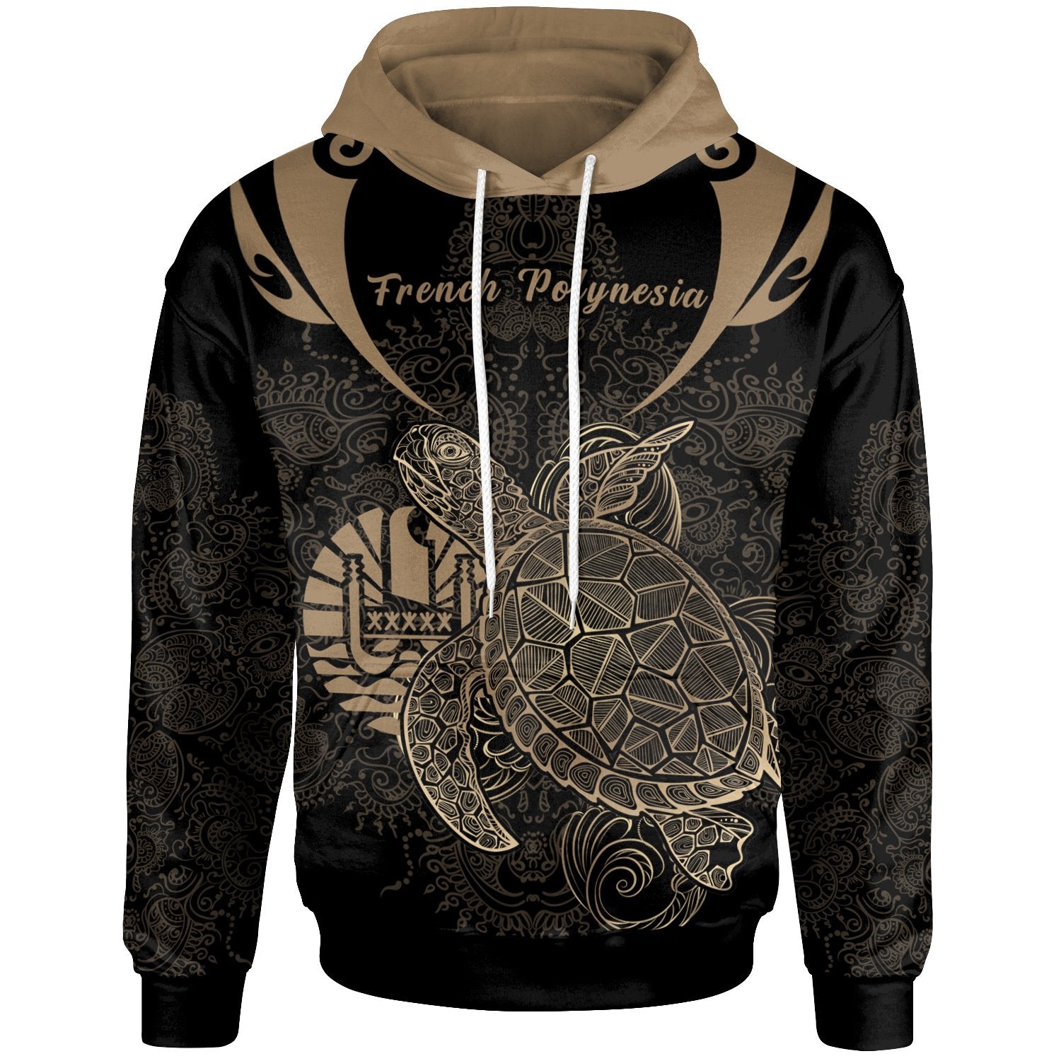 French Polynesia Hoodie Sea Turtle Gold Unisex Black - Polynesian Pride