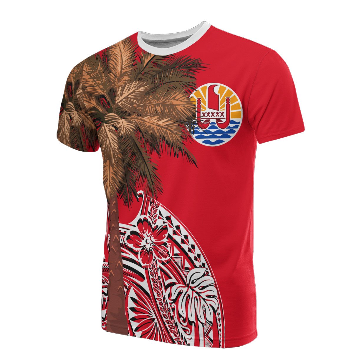 French Polynesia T Shirt Polynesian Palm Tree Flag Unisex Red - Polynesian Pride