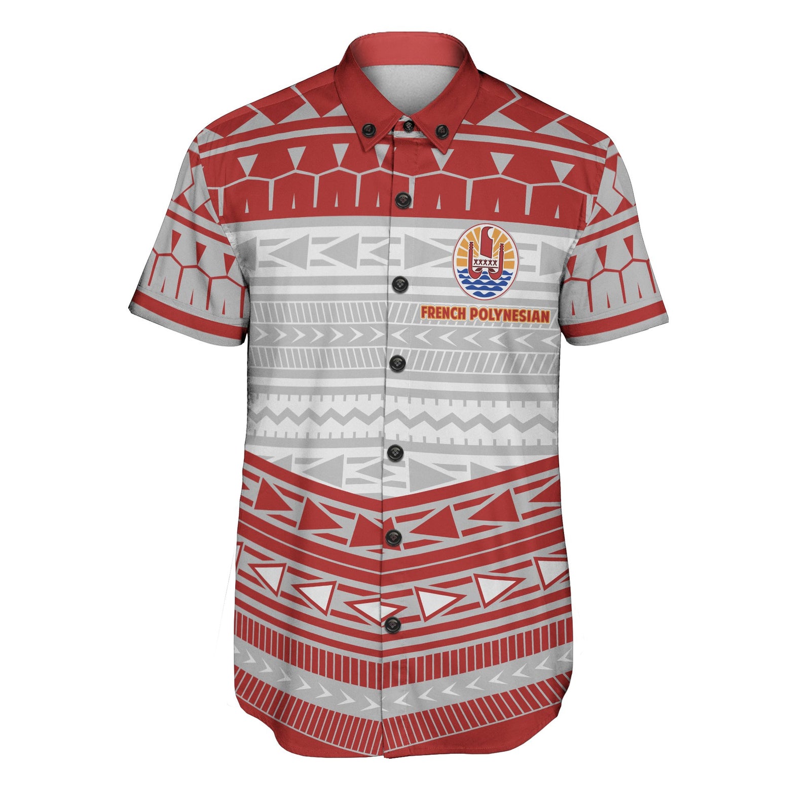 French Polynesian Men's Short Sleeve Shirt French Polynesian Red & White - Polynesian Pride