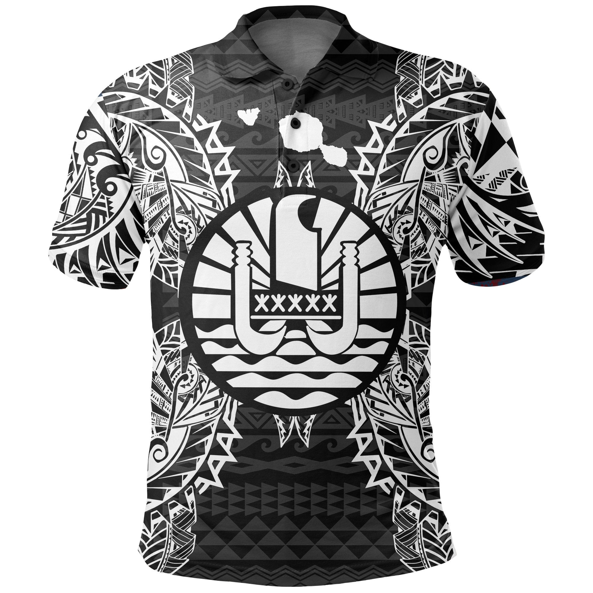 French Polynesian Polo Shirt French Polynesian Coat Of Arms Map Polynesian Tattoo Black Unisex Black - Polynesian Pride