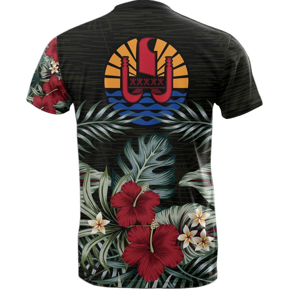 Tahiti T Shirt Tahiti Flag Hibiscus Palm Leaves - Polynesian Pride