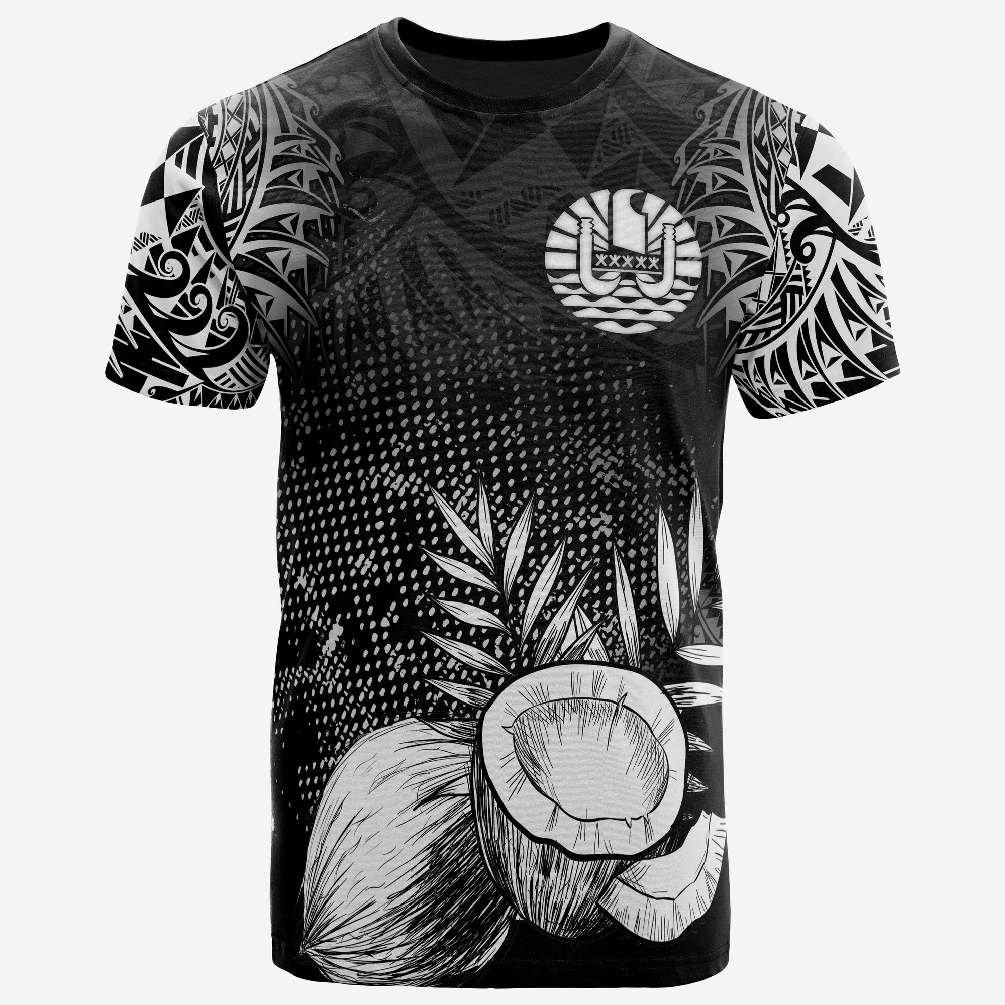 French Polynesia T Shirt National Flag Coconut Polynesian Tattoo Black Unisex Black - Polynesian Pride