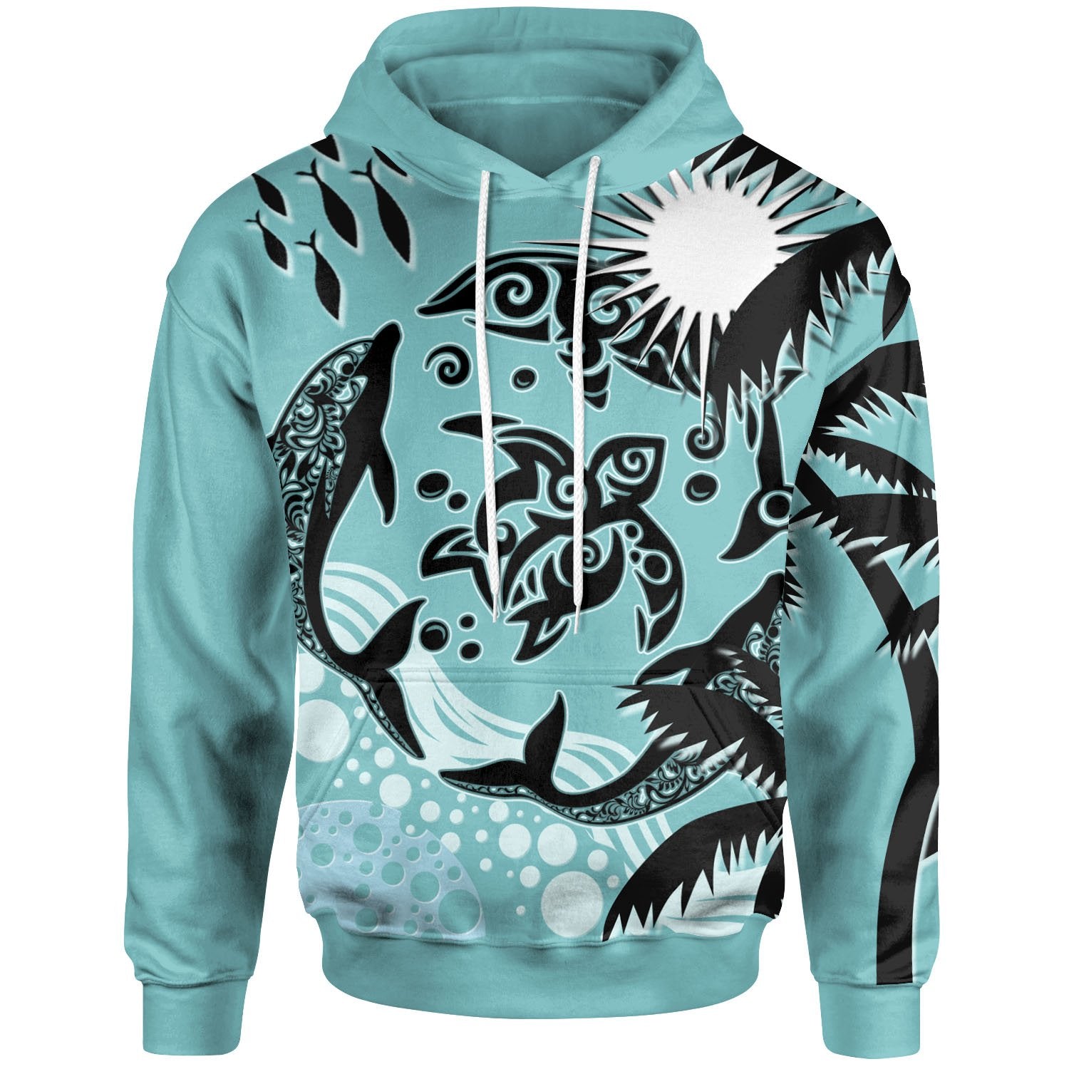 Marshall Islands Hoodie Coat of Arm and Spinner Dolphin Patterns Unisex Blue - Polynesian Pride