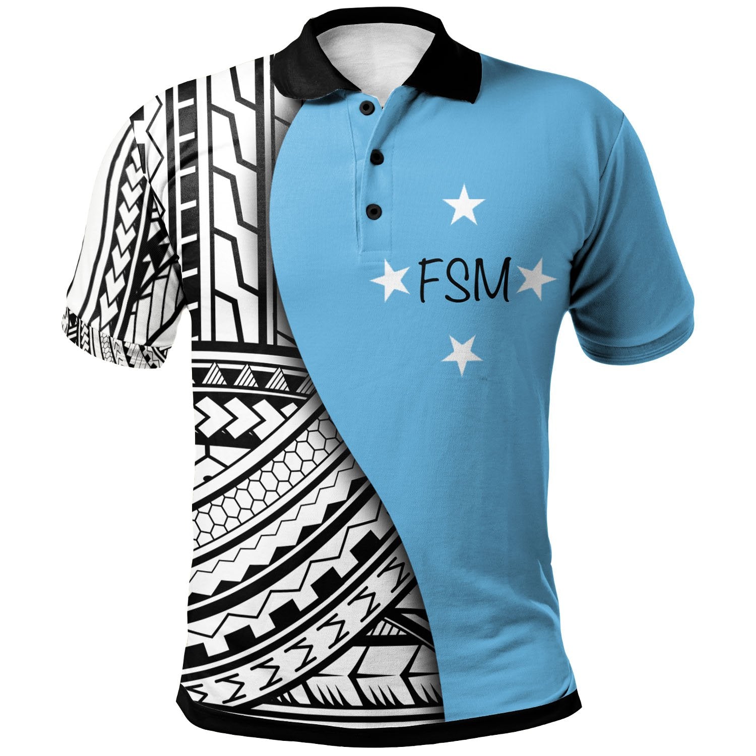 Federated States of Micronesia Polo Shirt Coat Of Arm and Polynesian Patterns Unisex Blue - Polynesian Pride