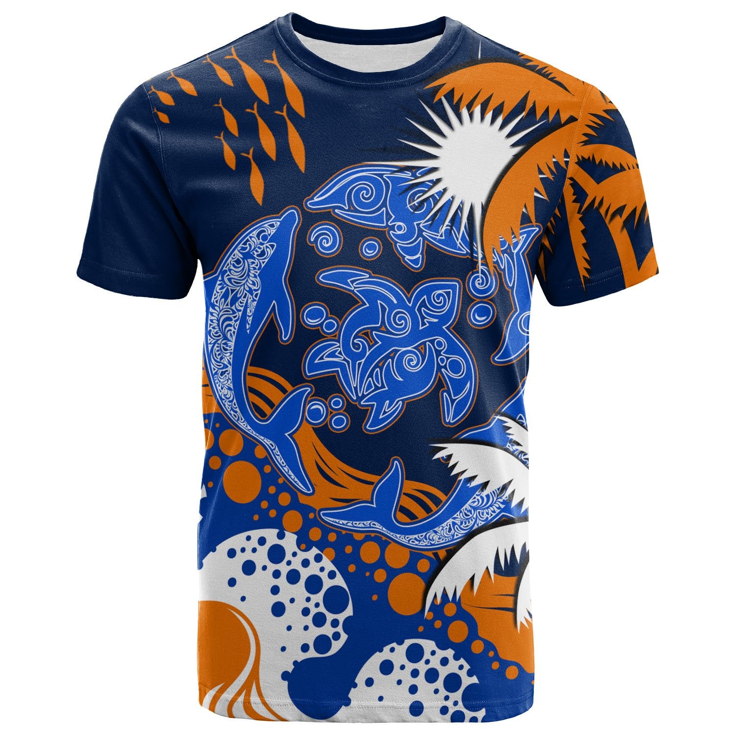 Marshall Islands T shirt Coat Of Arm and Spinner Dolphin Patterns Unisex Blue - Polynesian Pride