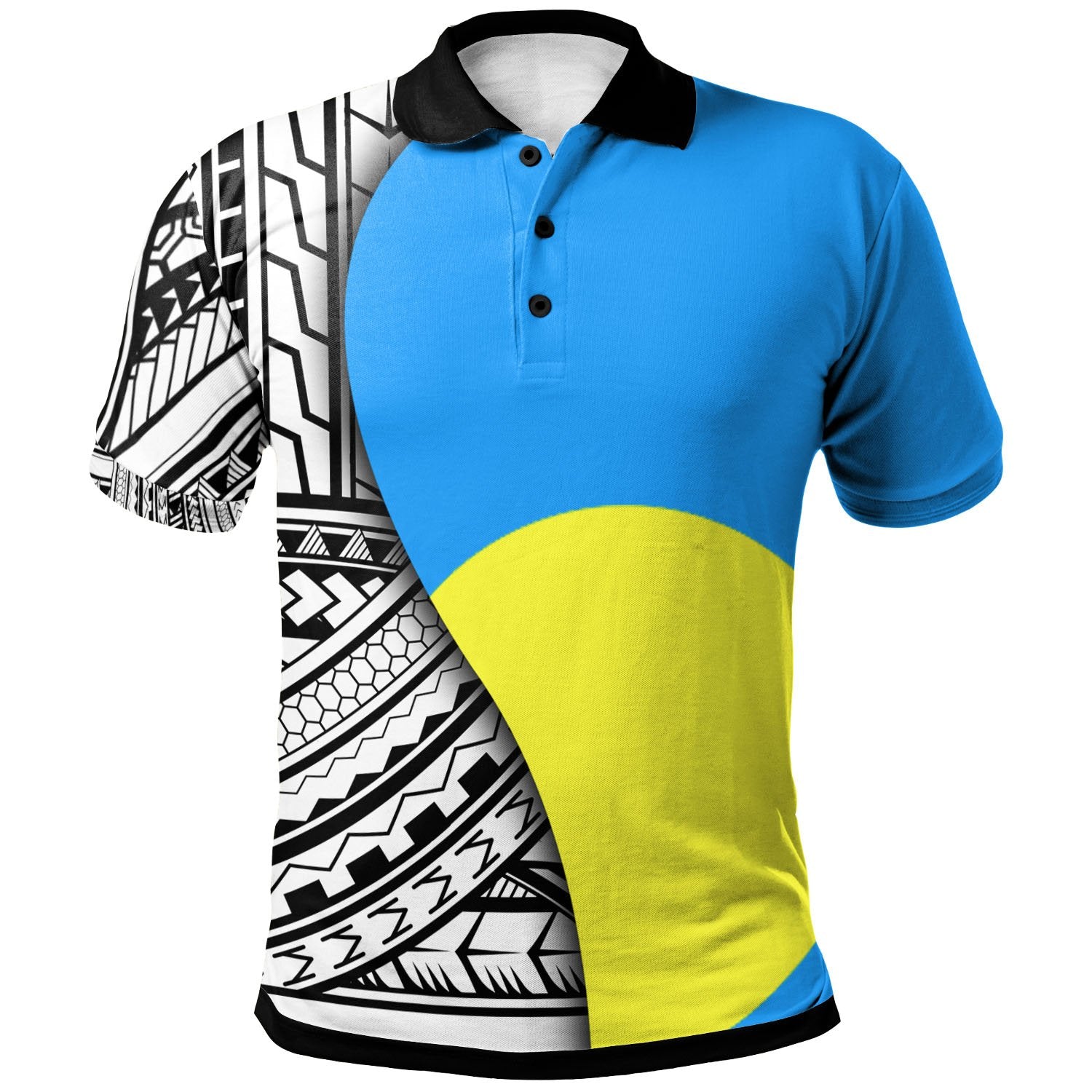 Palau Polo Shirt Coat Of Arm and Polynesian Patterns Unisex Blue - Polynesian Pride