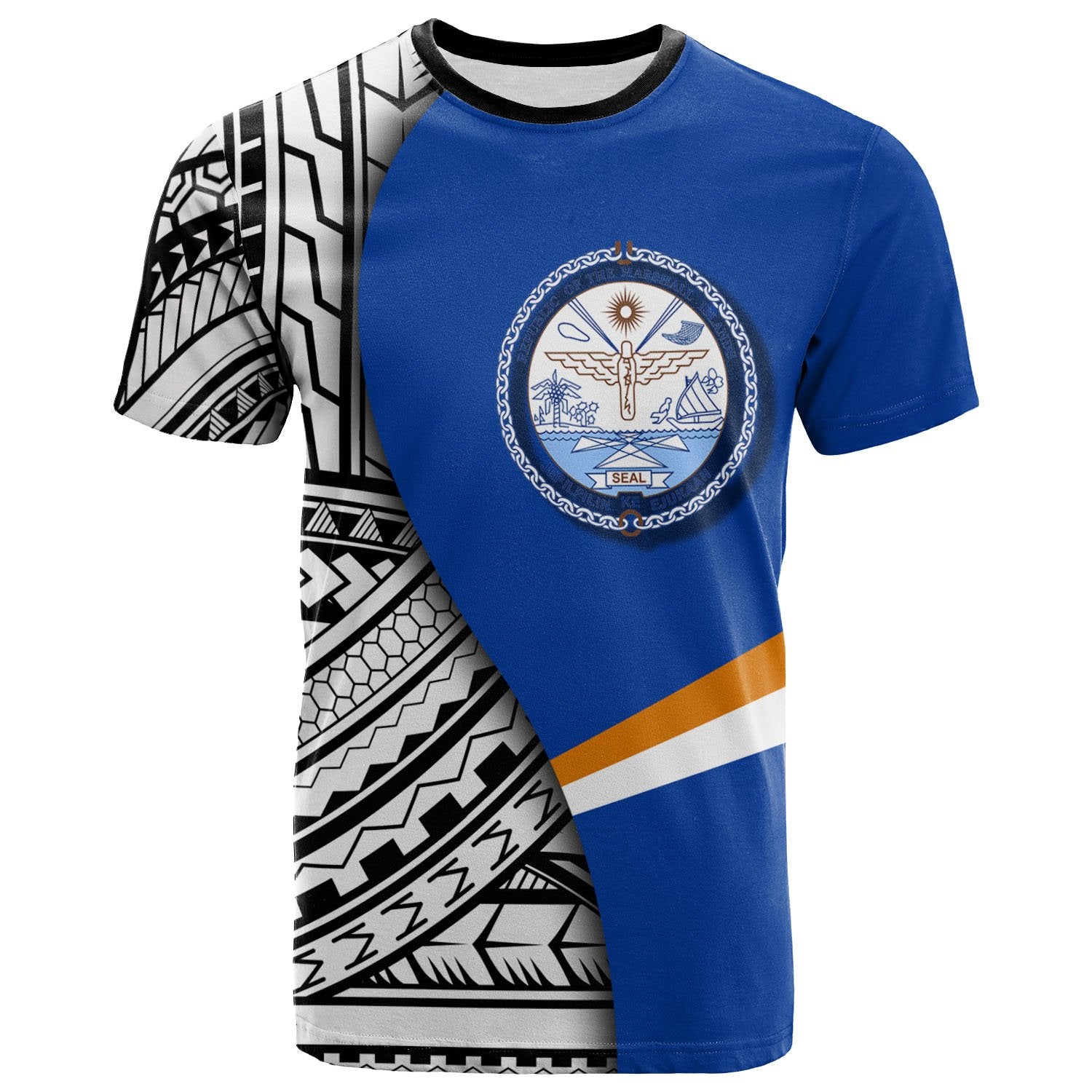 Marshall Islands T Shirt Coat Of Arm and Polynesian Patterns Unisex Blue - Polynesian Pride