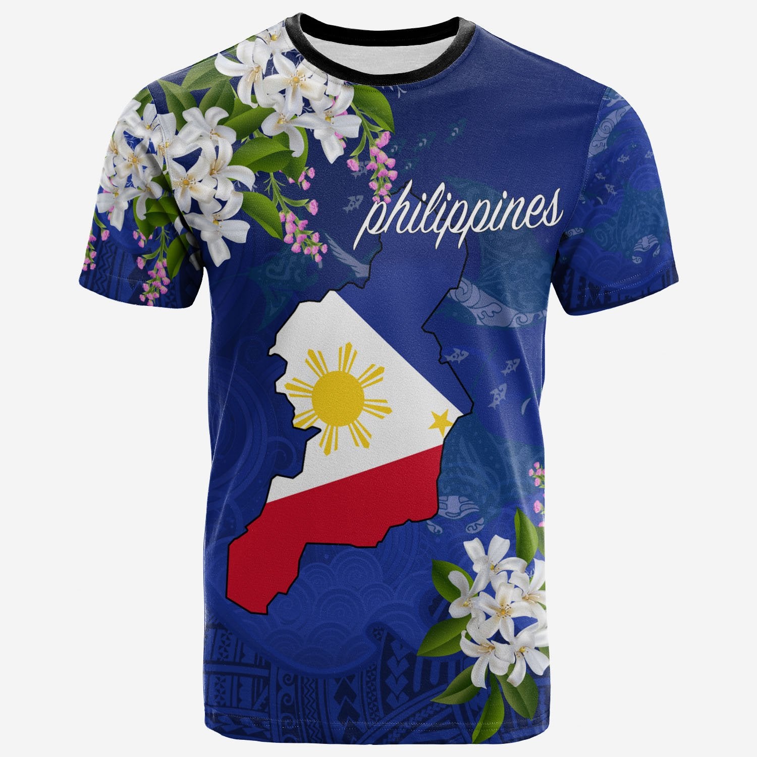 Philippines T shirt Filipino With Map Unisex Blue - Polynesian Pride