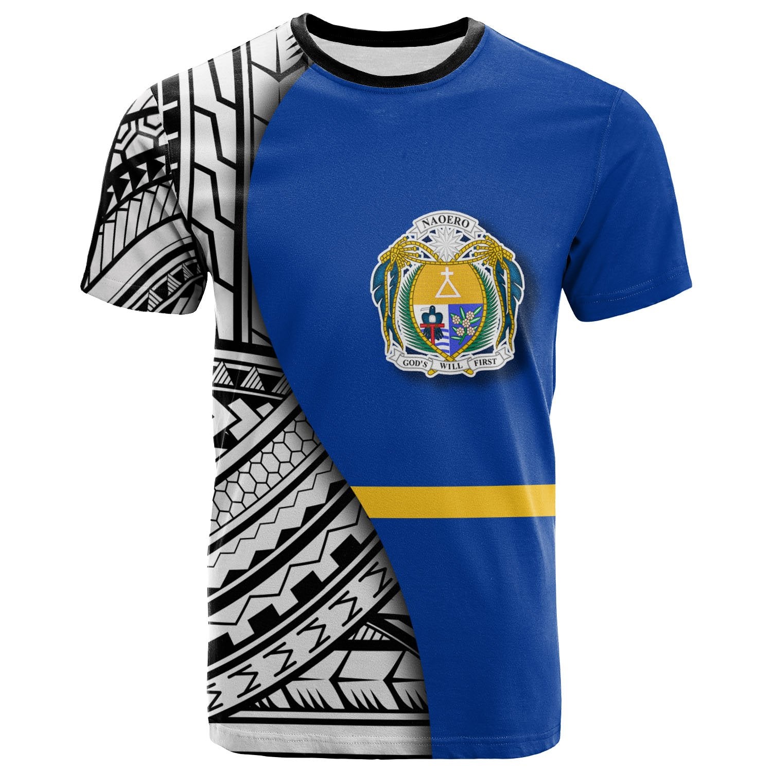 Nauru T Shirt Coat Of Arm and Polynesian Patterns Unisex Blue - Polynesian Pride