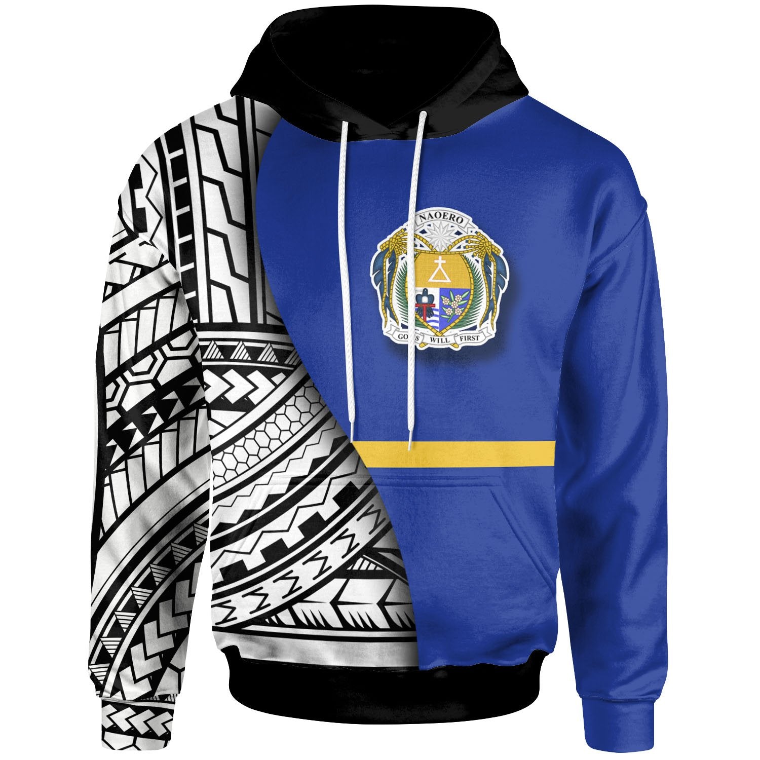 Nauru Hoodie Coat of Arm and Polynesian Patterns Unisex Blue - Polynesian Pride