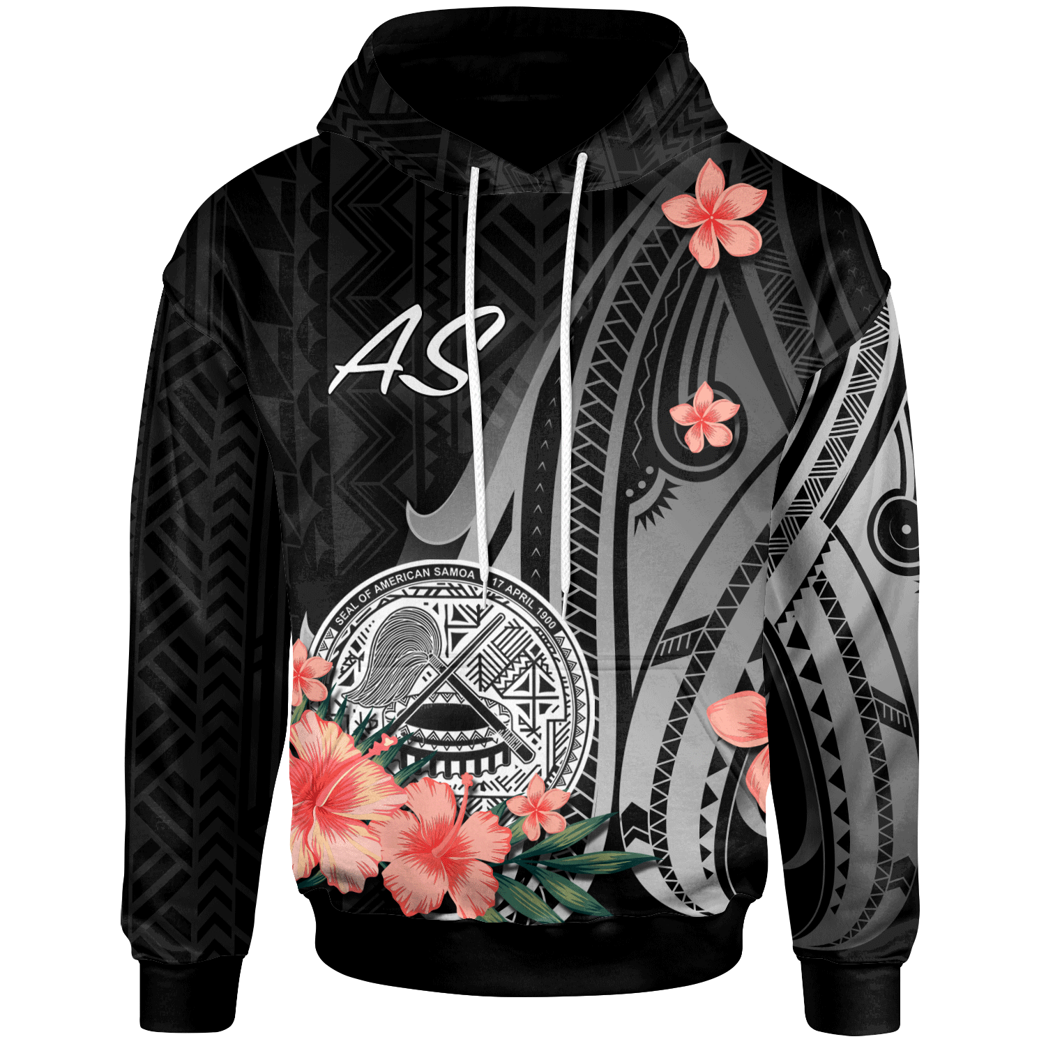 American Samoa Hoodie Polynesian Hibiscus Pattern Style Unisex Black - Polynesian Pride