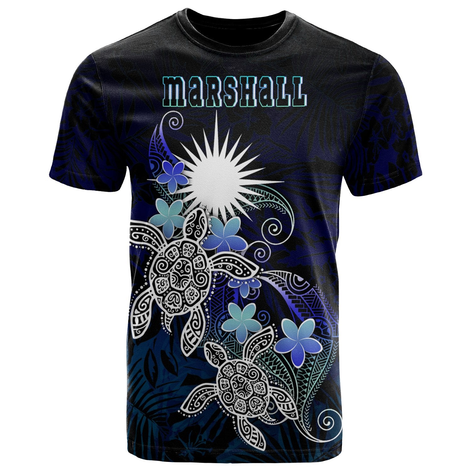 Marshall Islands Polynesian T Shirt Blue Turtle Couple Unisex Blue - Polynesian Pride