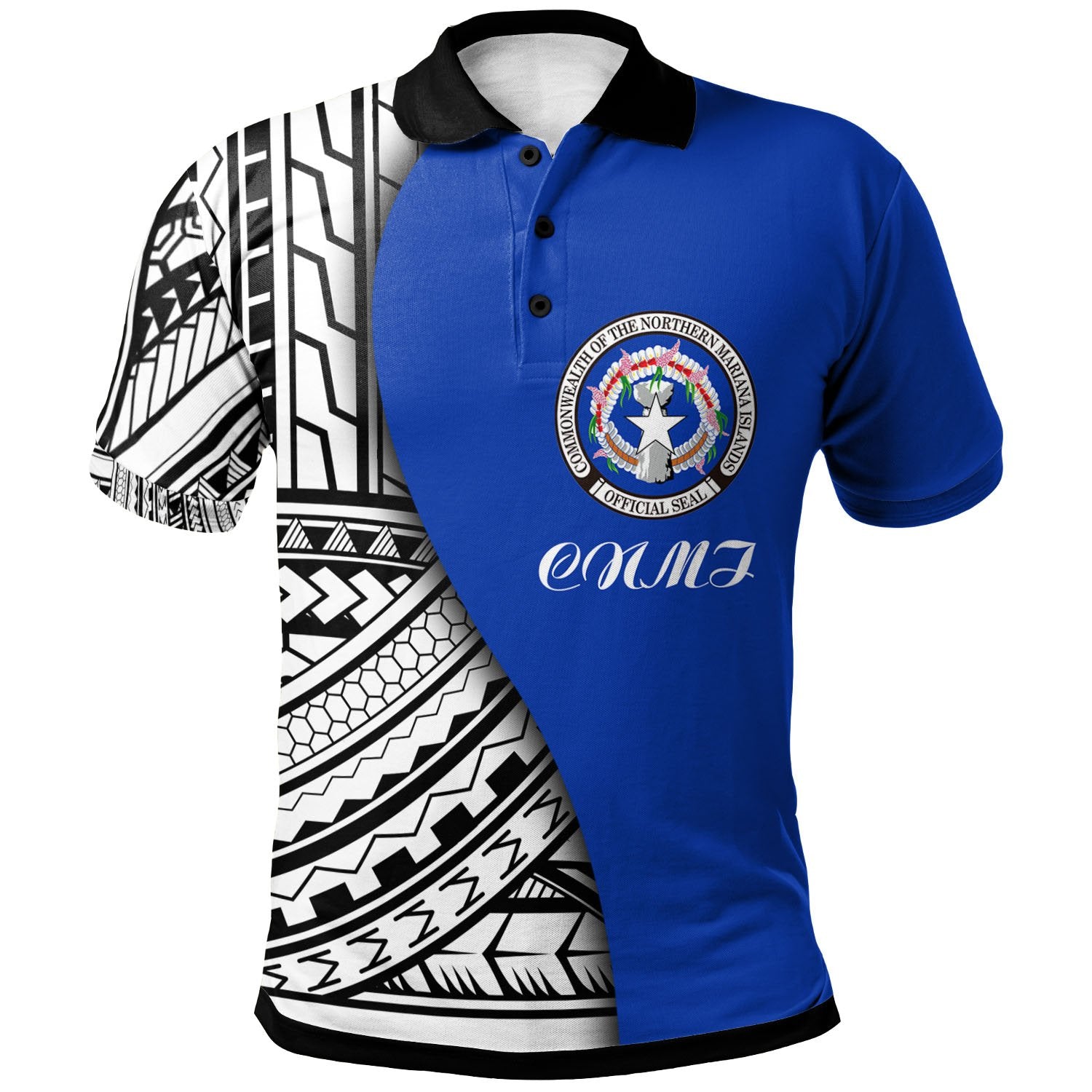 Northern Mariana Islands Polo Shirt Coat Of Arm and Polynesian Patterns Unisex Blue - Polynesian Pride