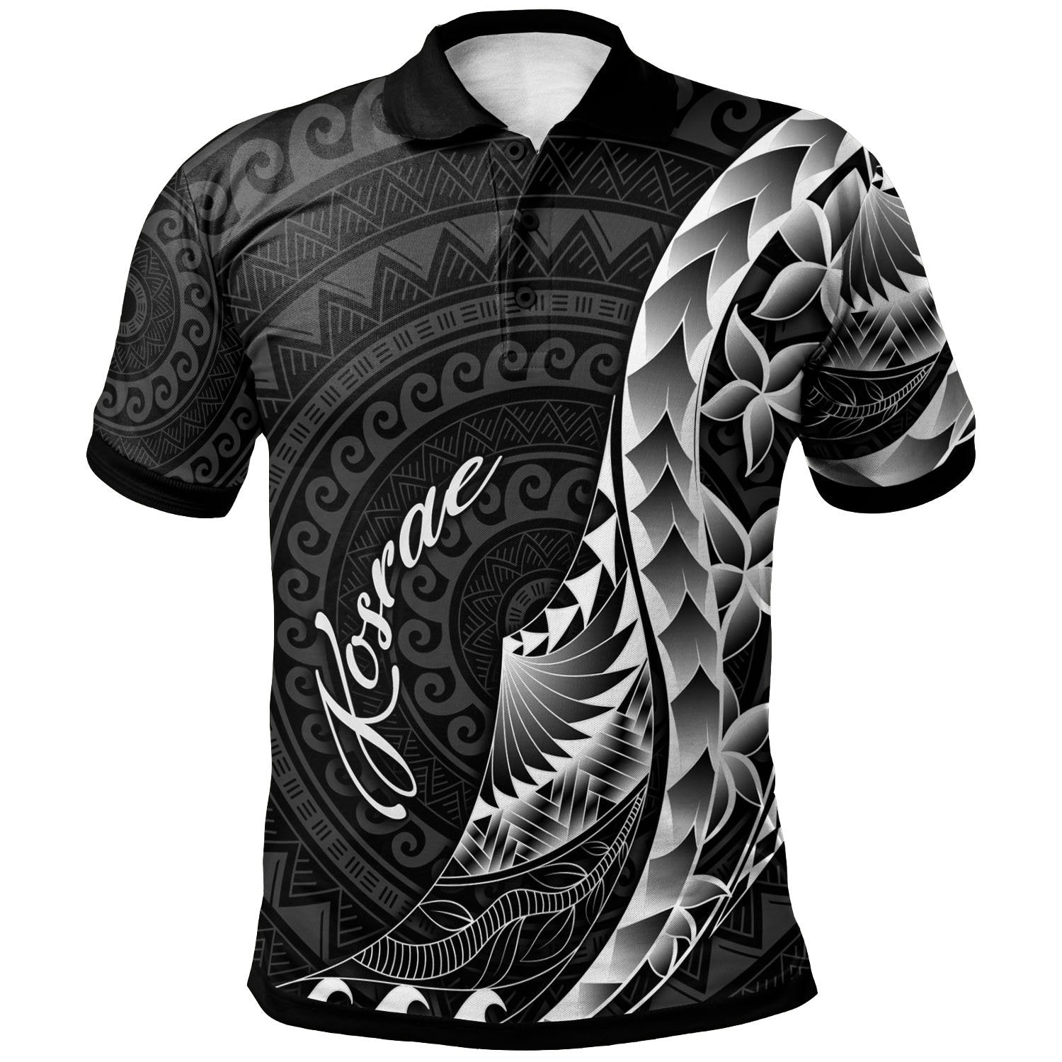 Kosrae Polo Shirt Polynesian Pattern Style Unisex Black - Polynesian Pride