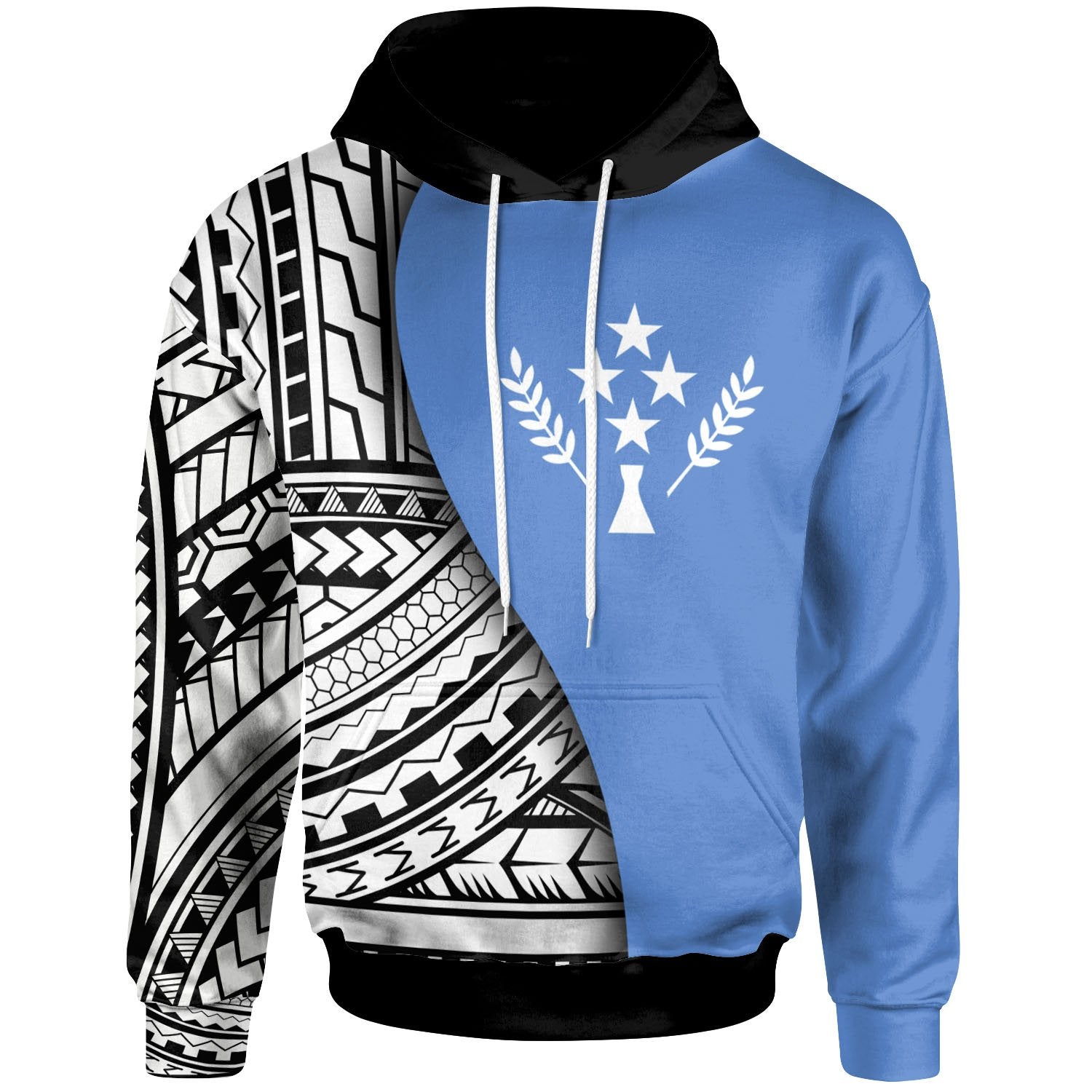 Kosrae Hoodie Coat of Arm and Polynesian Patterns Unisex Blue - Polynesian Pride