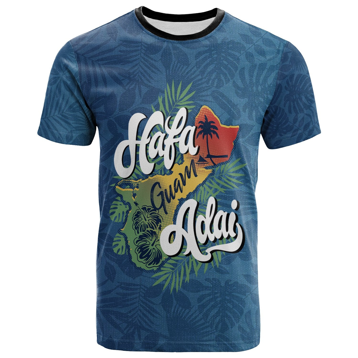 Guam T Shirt Hafa Adai With Map Unisex Blue - Polynesian Pride