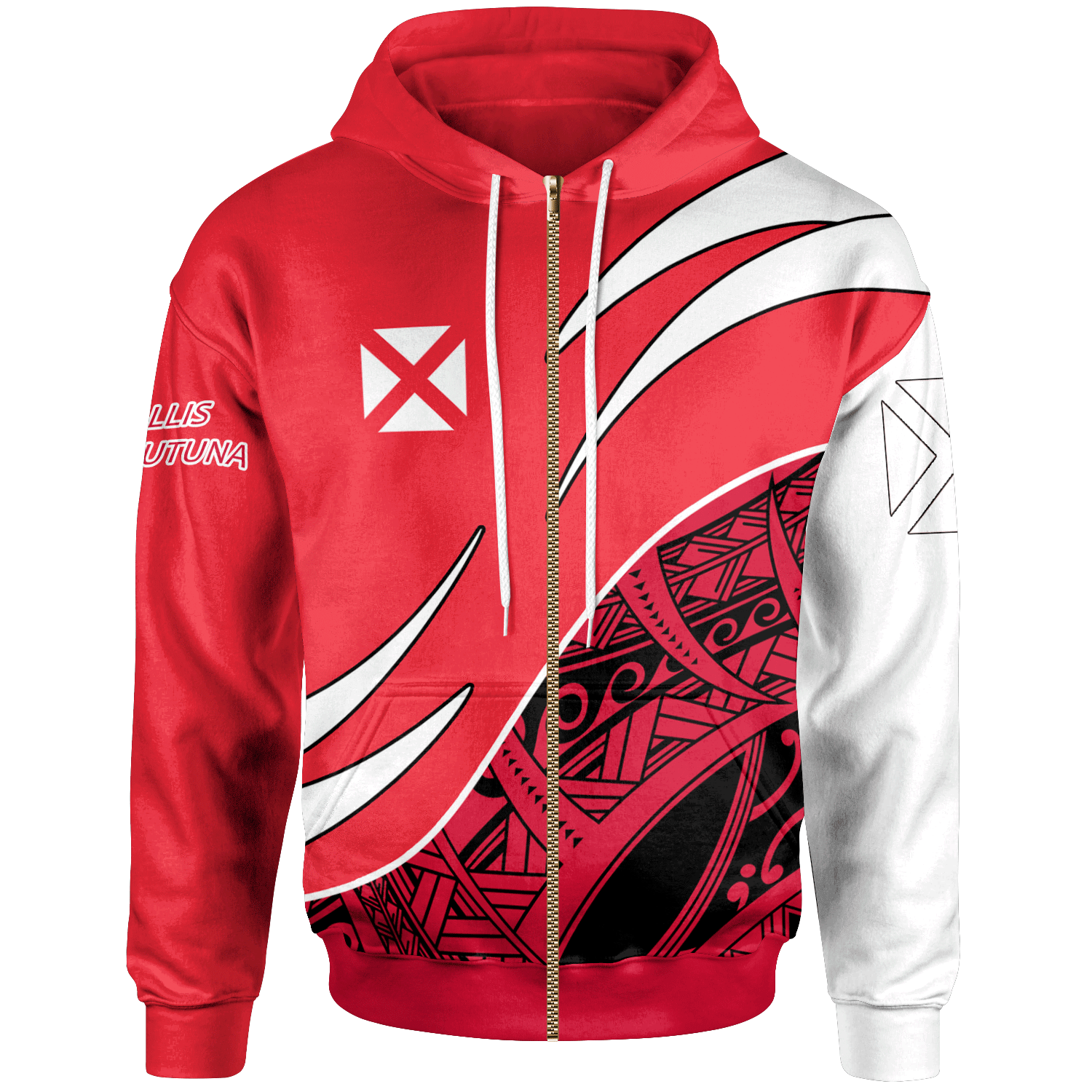 Wallis and Futuna Zip Hoodie Symmetrical Lines Unisex Red - Polynesian Pride