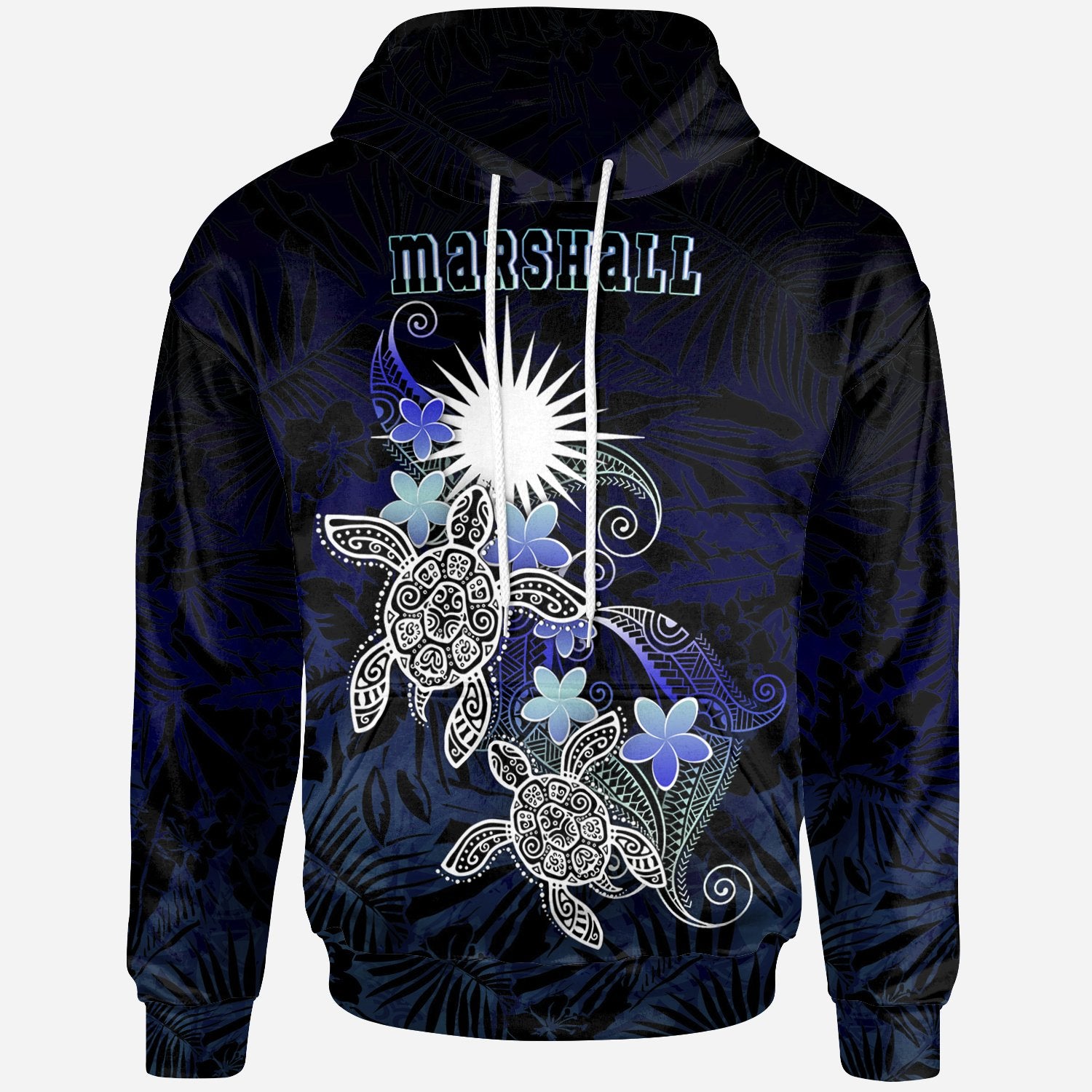 Marshall Islands Polynesian Hoodie Blue Turtle Couple Unisex Blue - Polynesian Pride