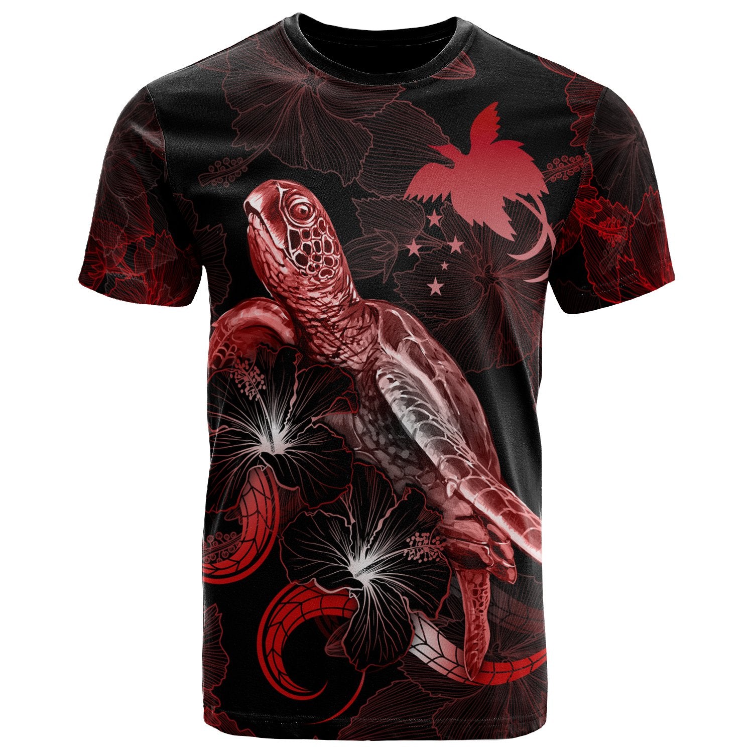 Papua New Guinea Polynesian T Shirt Turtle With Blooming Hibiscus Red Unisex Red - Polynesian Pride