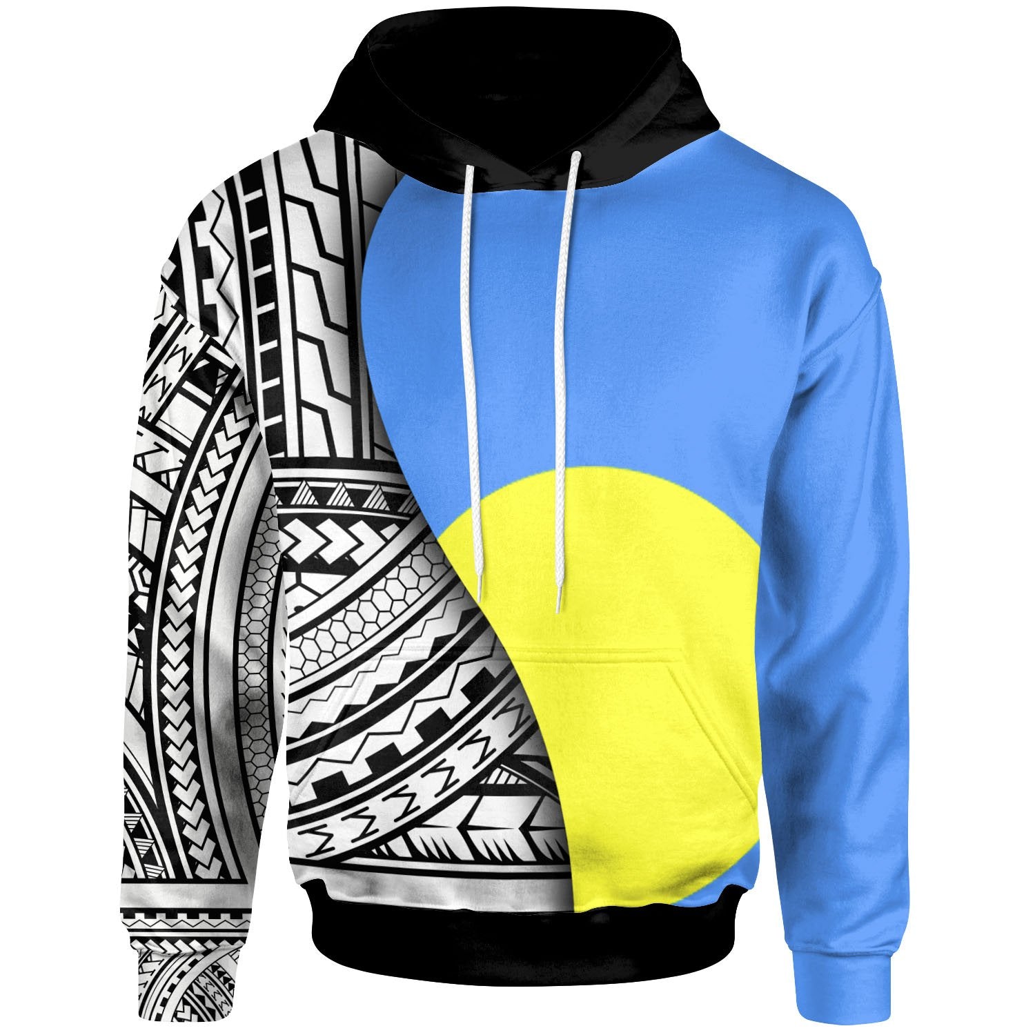 Palau Hoodie Coat of Arm and Polynesian Patterns Unisex Blue - Polynesian Pride