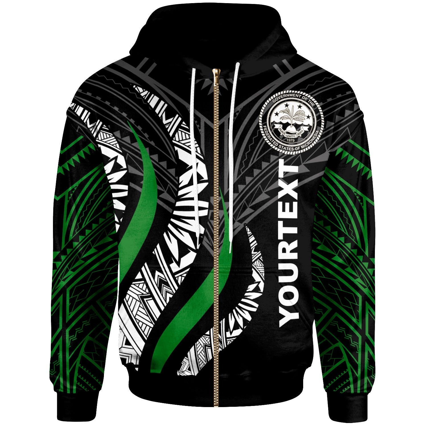 Federated States of Micronesia Custom Zip Hoodie Strong Fire Pattern Unisex Green - Polynesian Pride