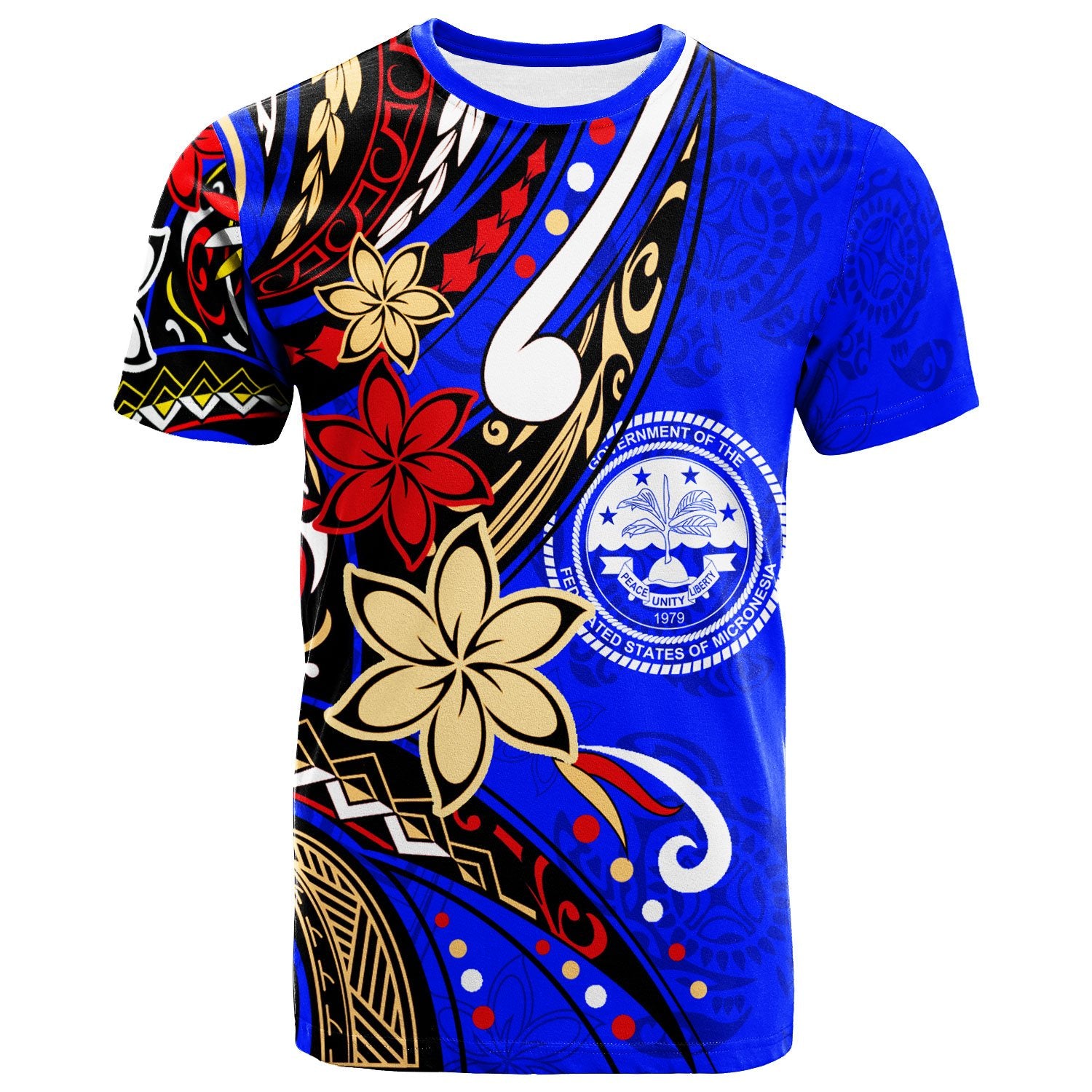 Federated States of Micronesia T Shirt Tribal Flower With Special Turtles Dark Blue Color Unisex Dark Blue - Polynesian Pride