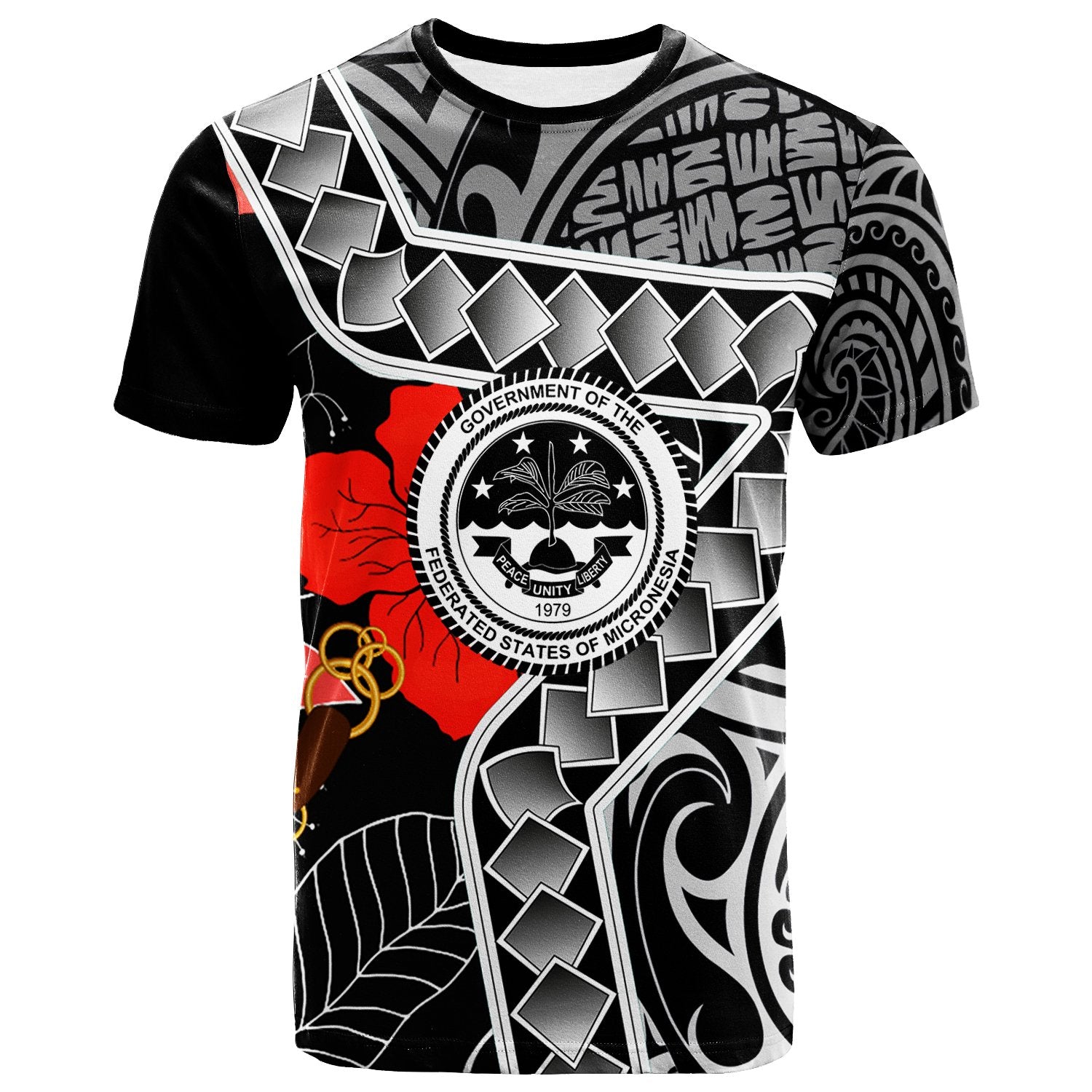 Federated States of Micronesia T Shirt Hibiscus Ft Polynesian Pattern Unisex Black - Polynesian Pride