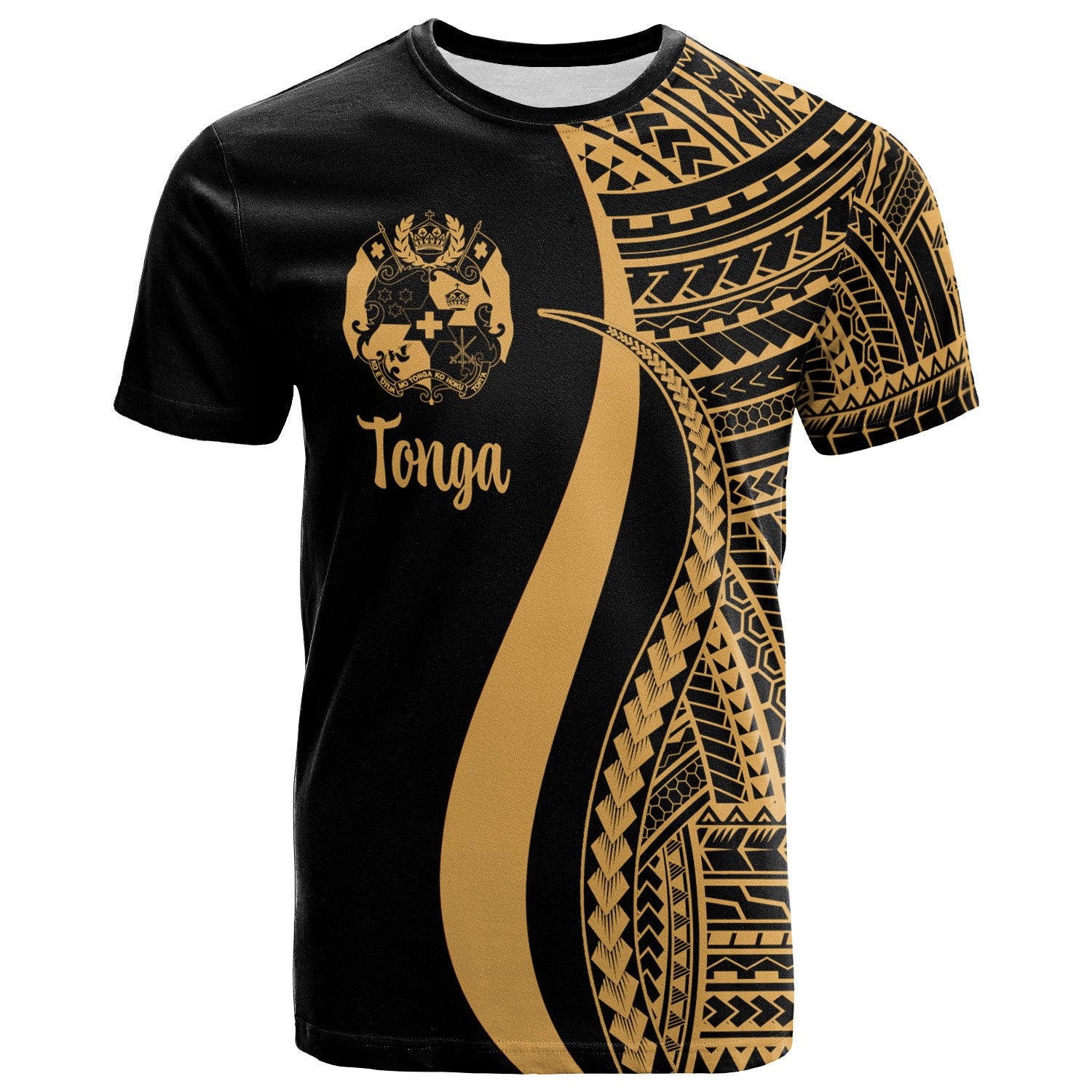 Tonga T Shirt Gold Polynesian Tentacle Tribal Pattern Unisex Gold - Polynesian Pride