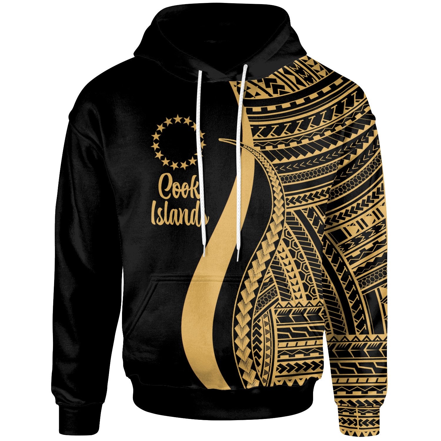 Cook Islands Hoodie Gold Tentacle Tribal Pattern Unisex Gold - Polynesian Pride