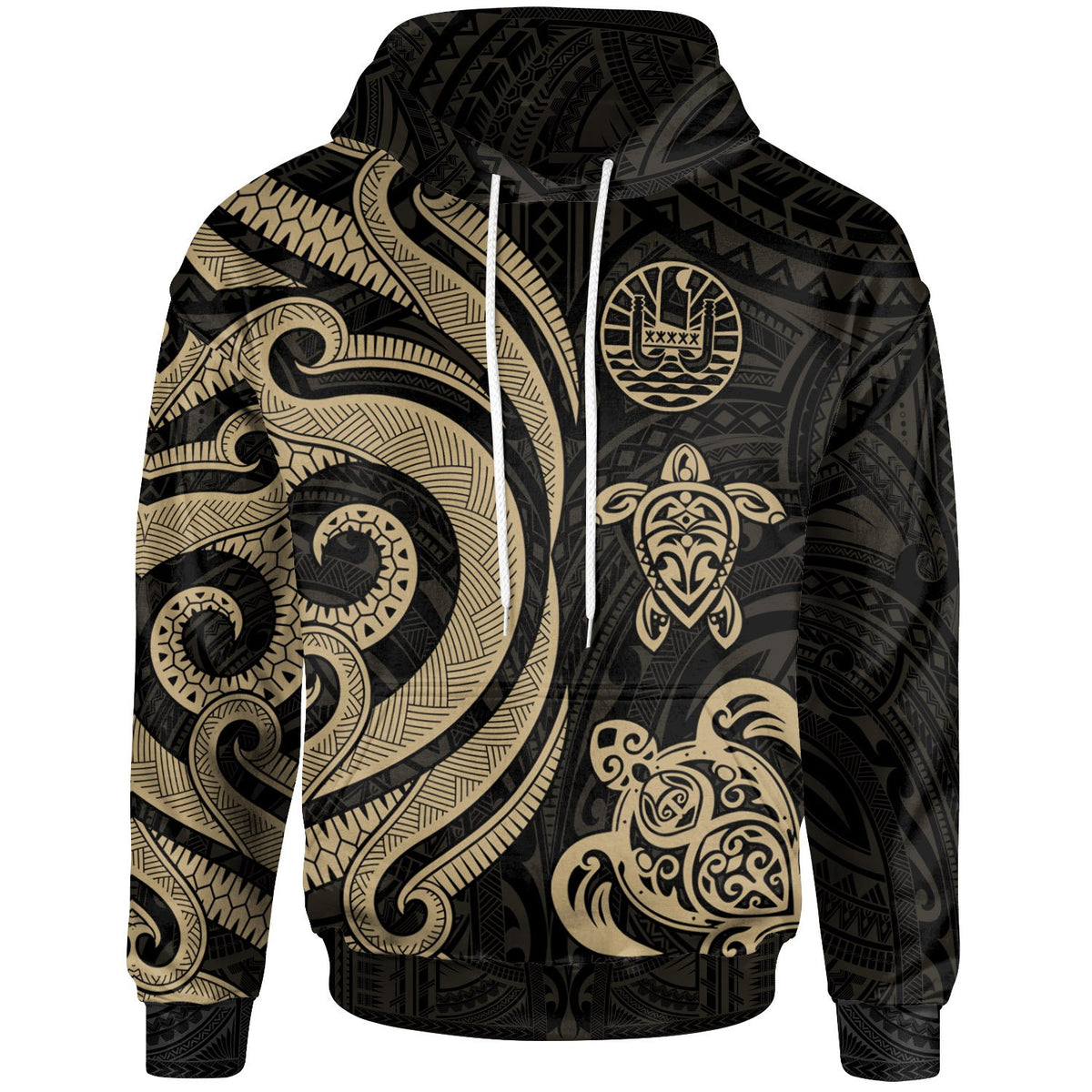 Tahiti Polynesian Hoodie Gold Tentacle Turtle Unisex Gold - Polynesian Pride
