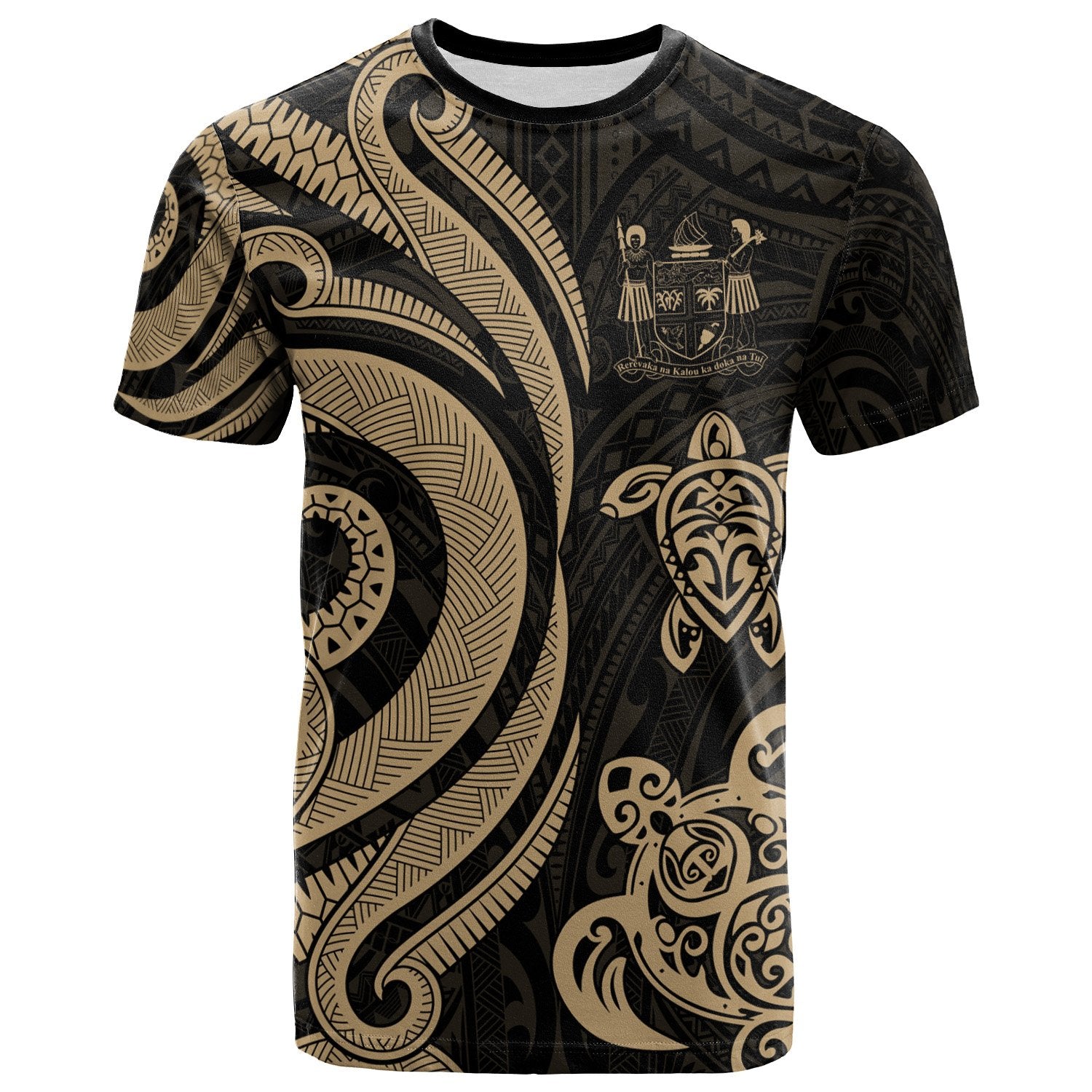 Fiji Polynesian T Shirt Gold Tentacle Turtle Crest Unisex Art - Polynesian Pride