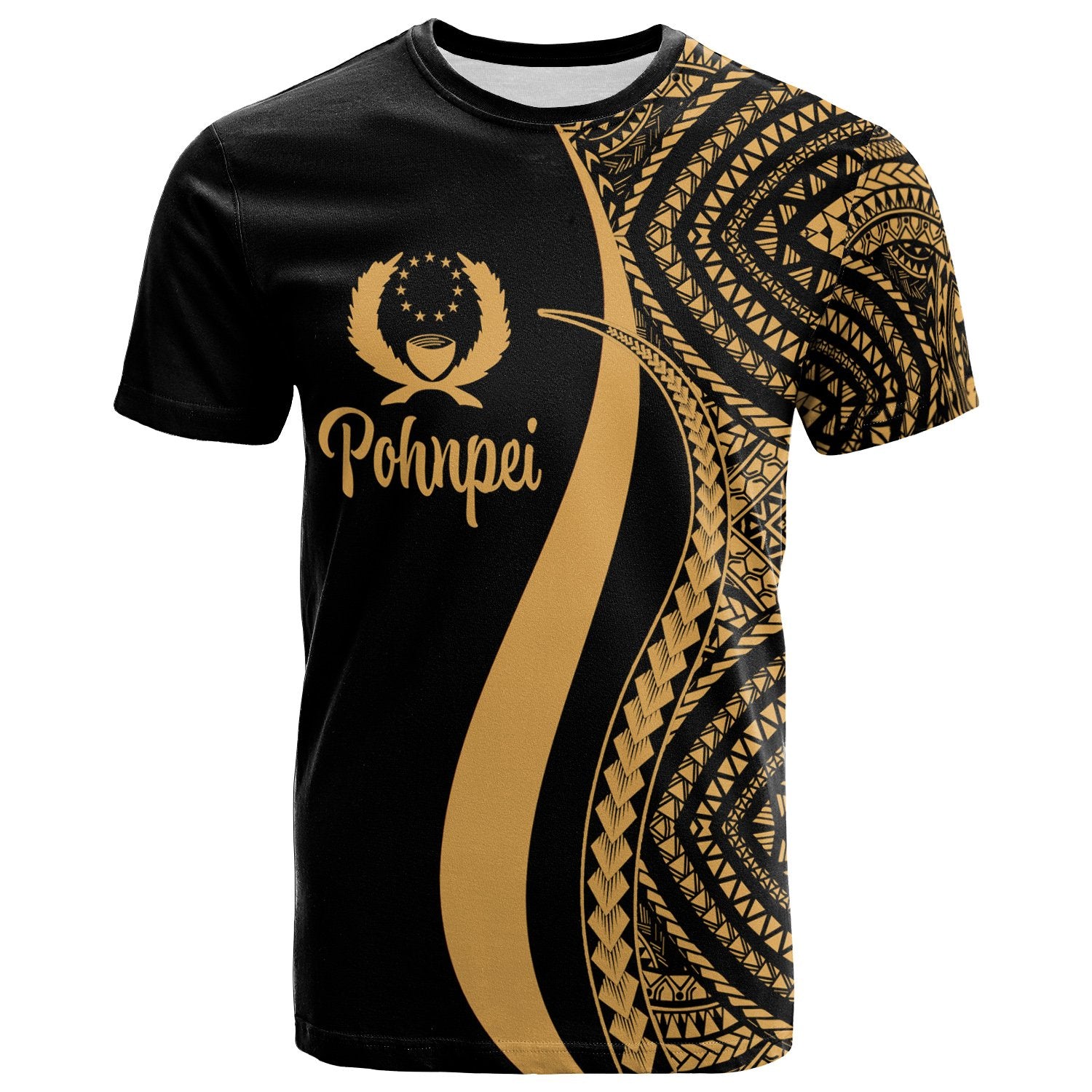 Pohnpei T Shirt Gold Micronesian Tentacle Tribal Pattern Unisex Gold - Polynesian Pride