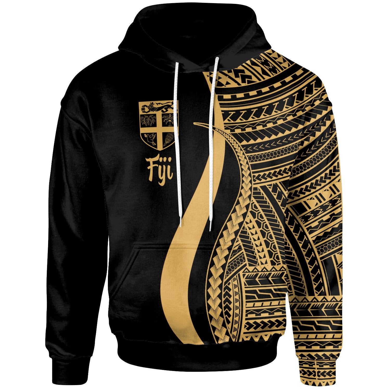 Fiji Hoodie Gold Tentacle Tribal Pattern Unisex Red - Polynesian Pride