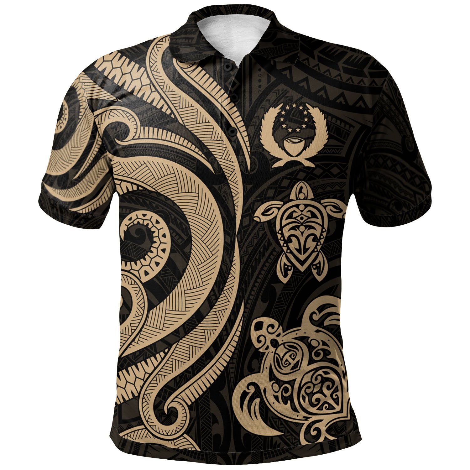 Pohnpei Polynesian Polo Shirt Gold Tentacle Turtle Unisex Gold - Polynesian Pride