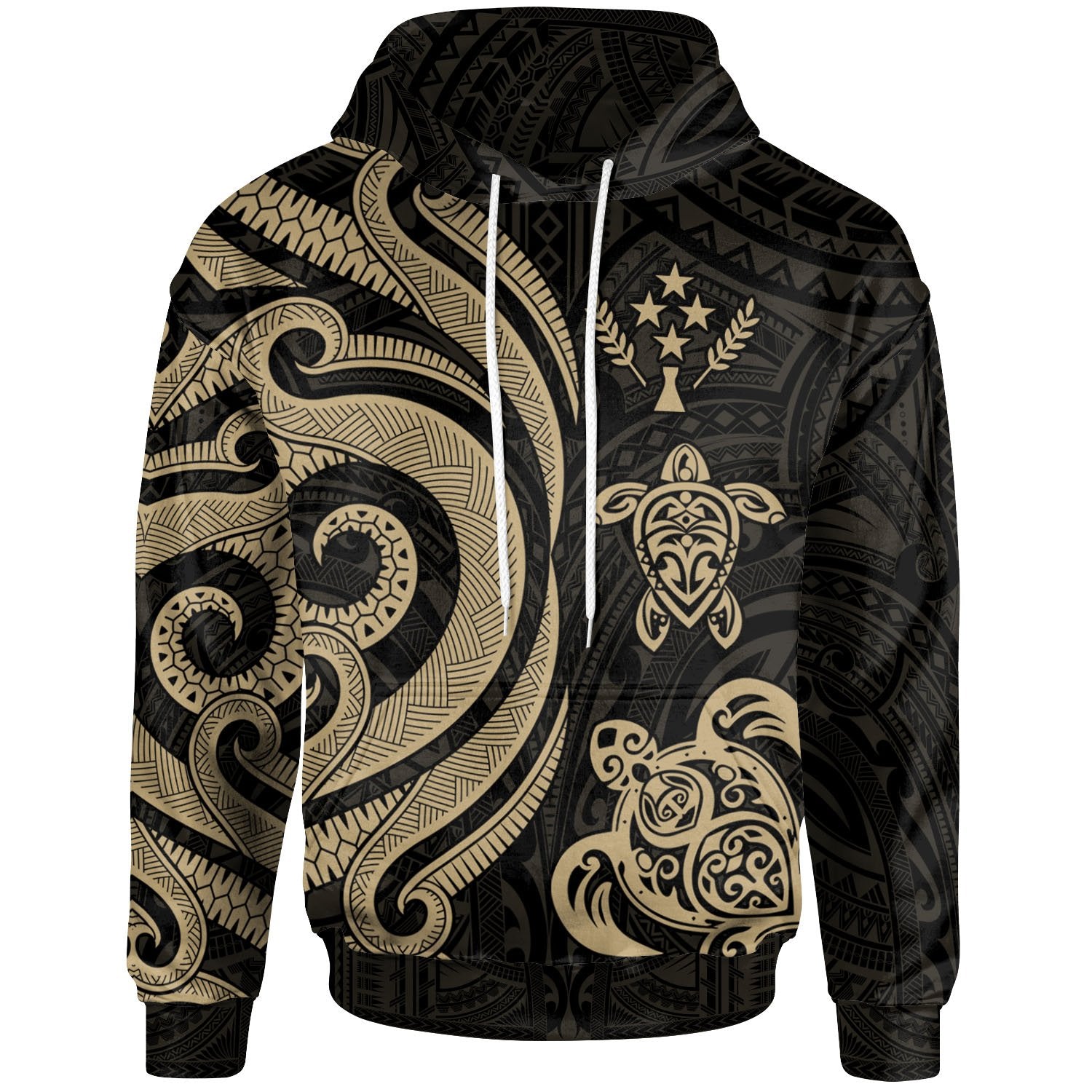 Kosrae Polynesian Hoodie Gold Tentacle Turtle Unisex Gold - Polynesian Pride